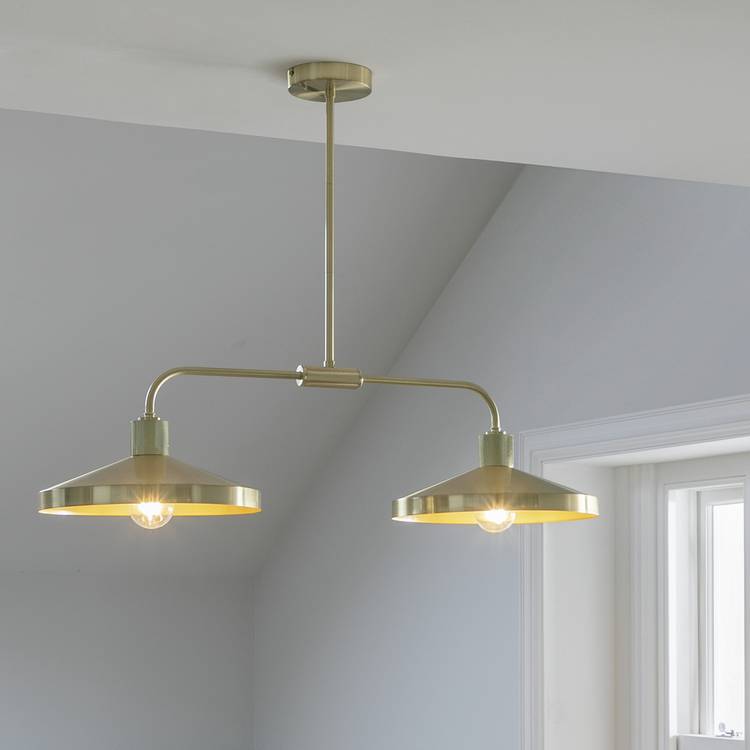 Habitat Cone Metal 2 Light Pendant Bar Light - Brass