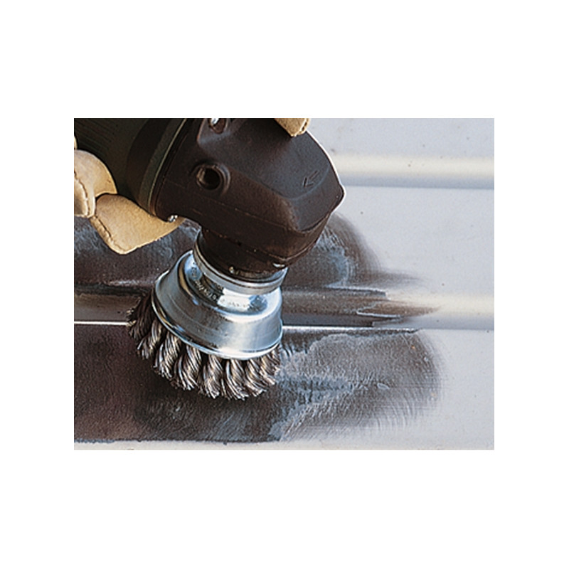 Brosse soucoupe avec fil d'acier torsadé pour meuleuse Ø 75 mm WOLFCRAFT