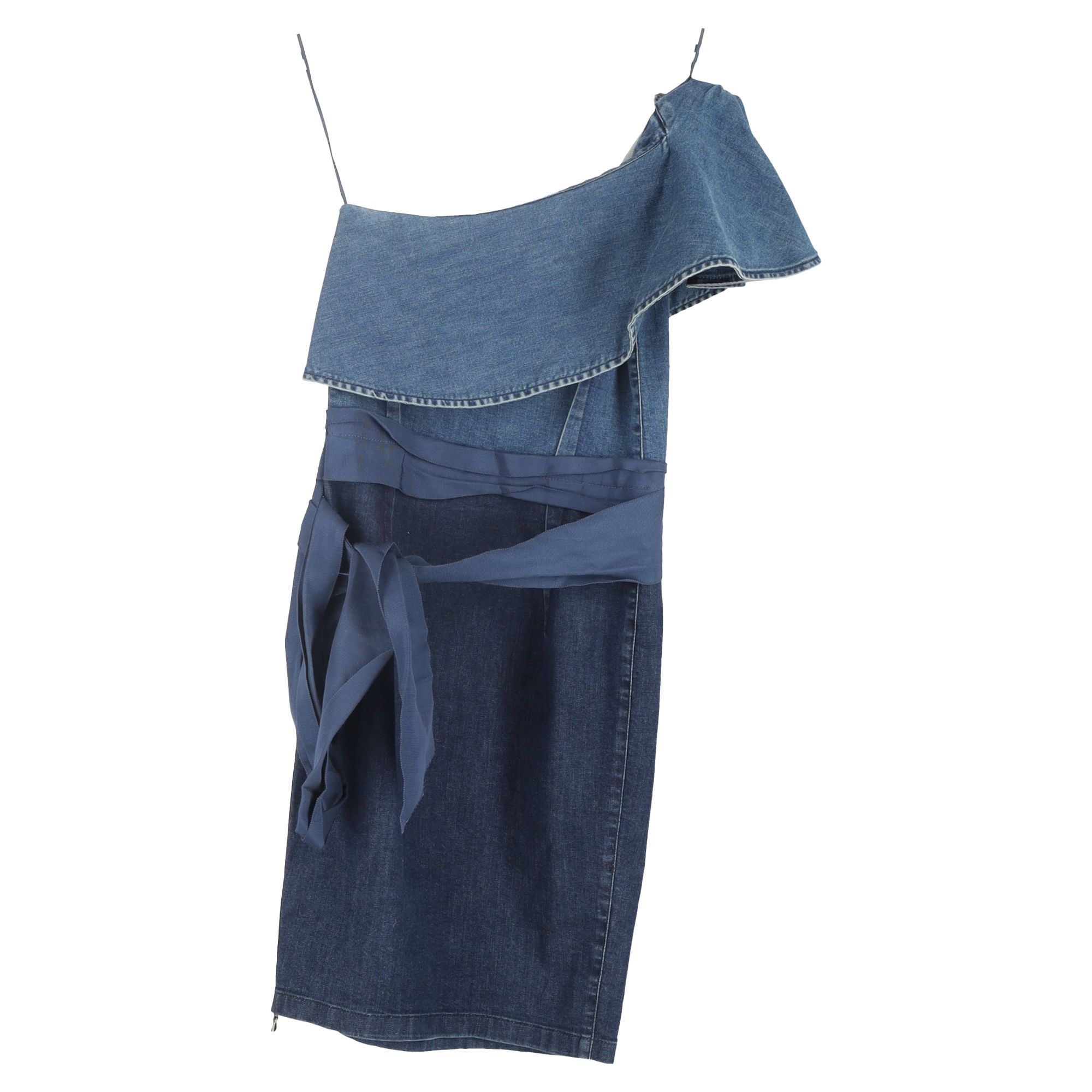 Lanvin Preloved One Shoulder Mini Dress in Blue Denim