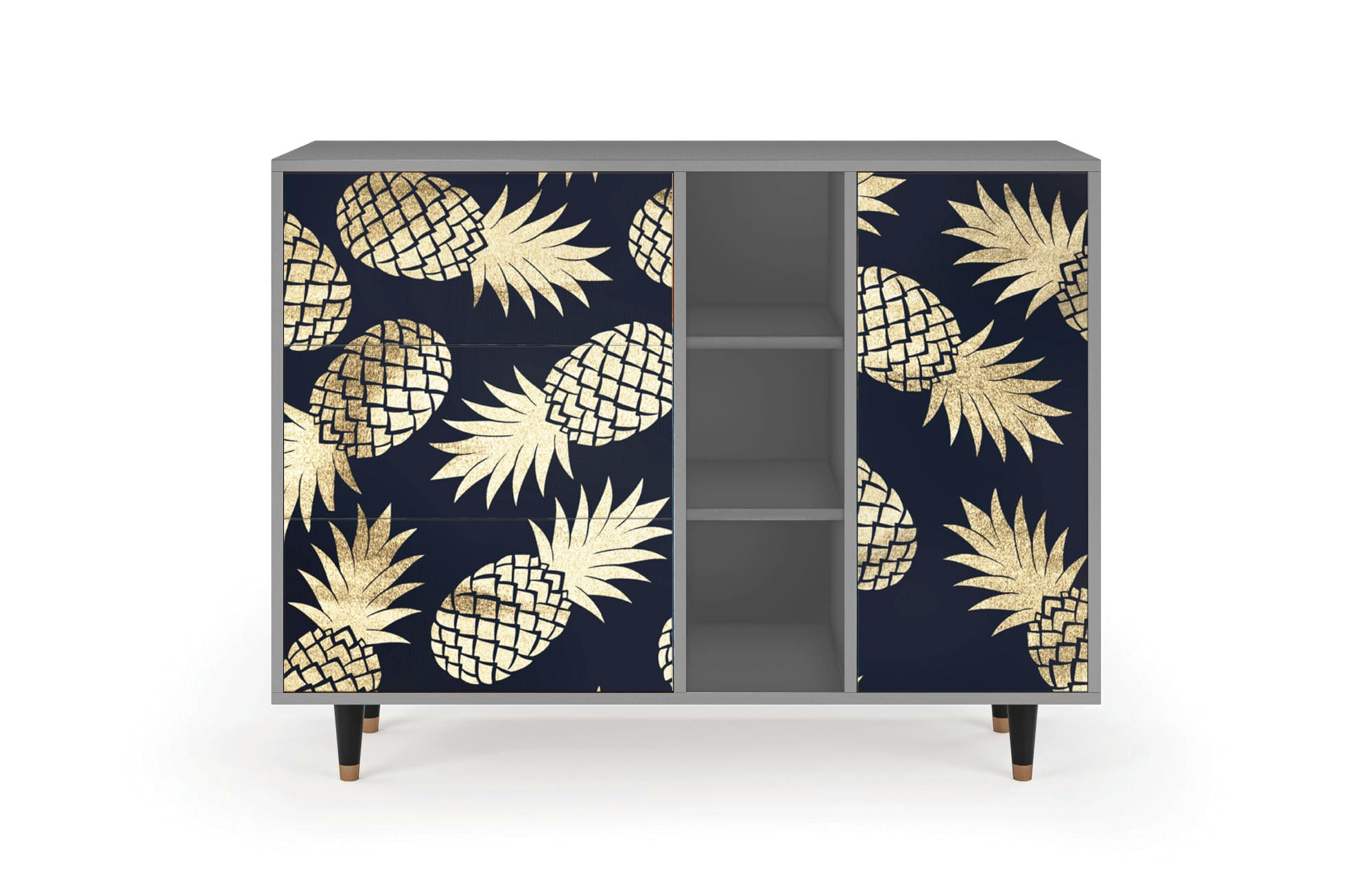 SUNNY PINEAPLE - Buffet  bleu et jaune 3 tiroirs et 1 porte L 125 cm