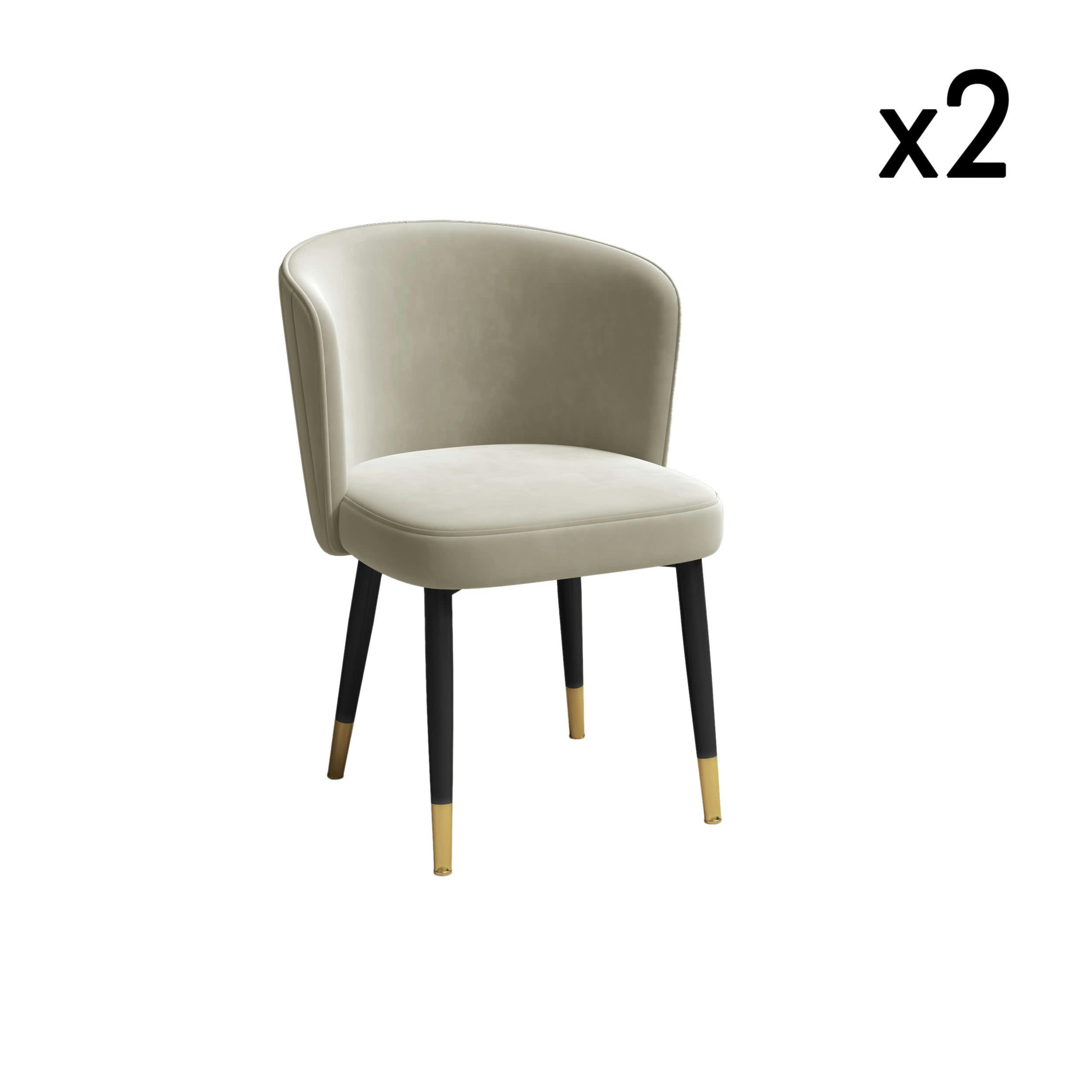 NILS - Lot de 2 chaises velours beige pieds noir et or chrome