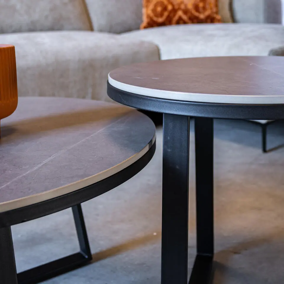Salontafel set van 2 Tanner marmer grijs rond 69x69x39,50 cm Stoneware
