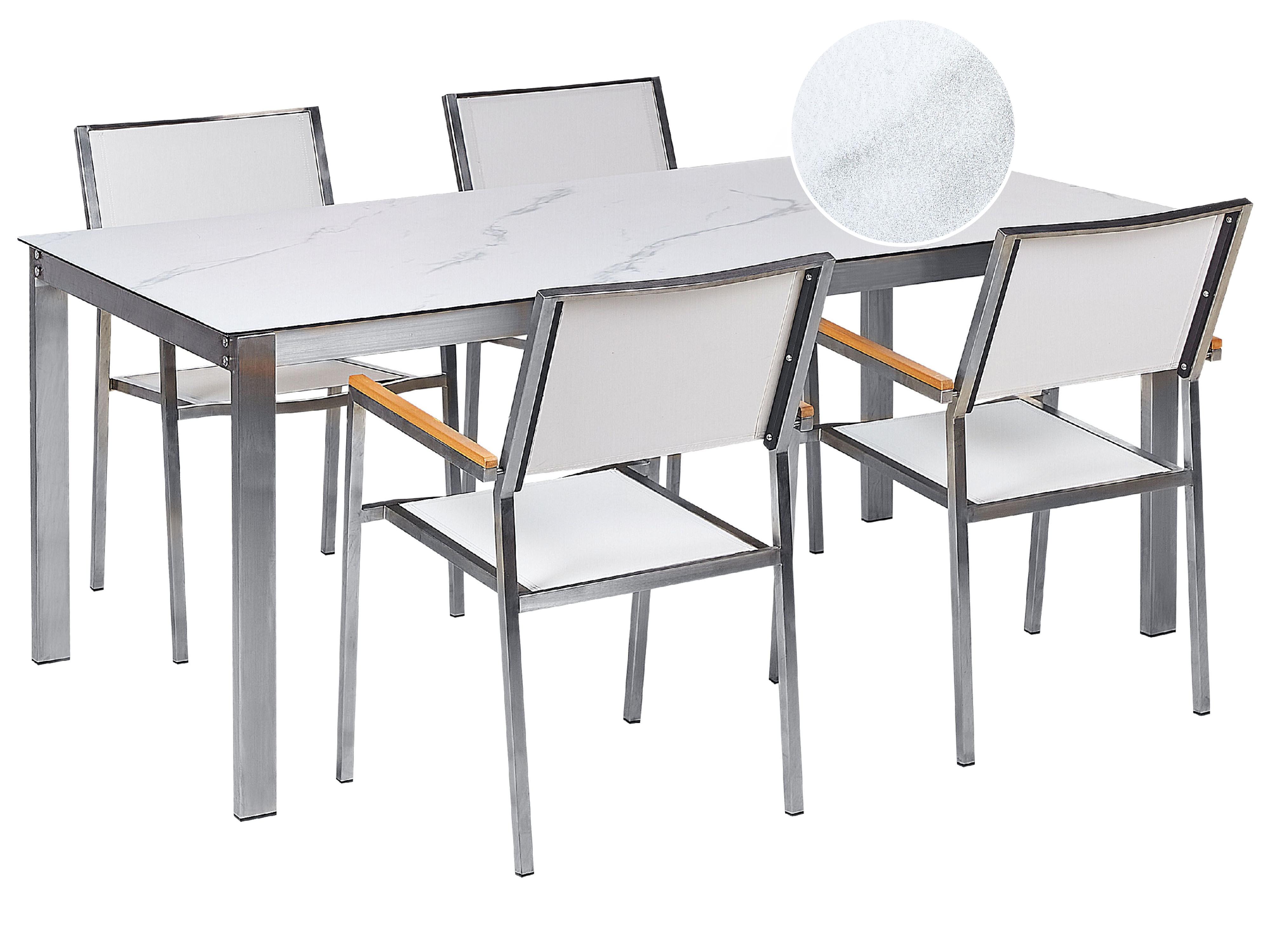 Garden Dining Set 4 Seater COSOLETO/GROSSETO Tempered Glass Marble Effect White Marble