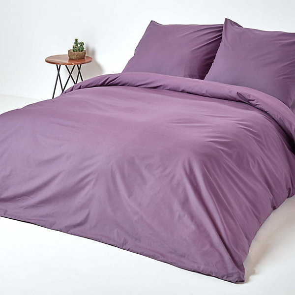 Parure de lit 100% coton égyptien 200 fils violet, 155x220cm - HOMESCAPES