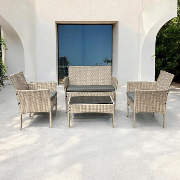 Zestaw mebli ogrodowych technorattan LUNGO sofa fotele stolik NATURALNY