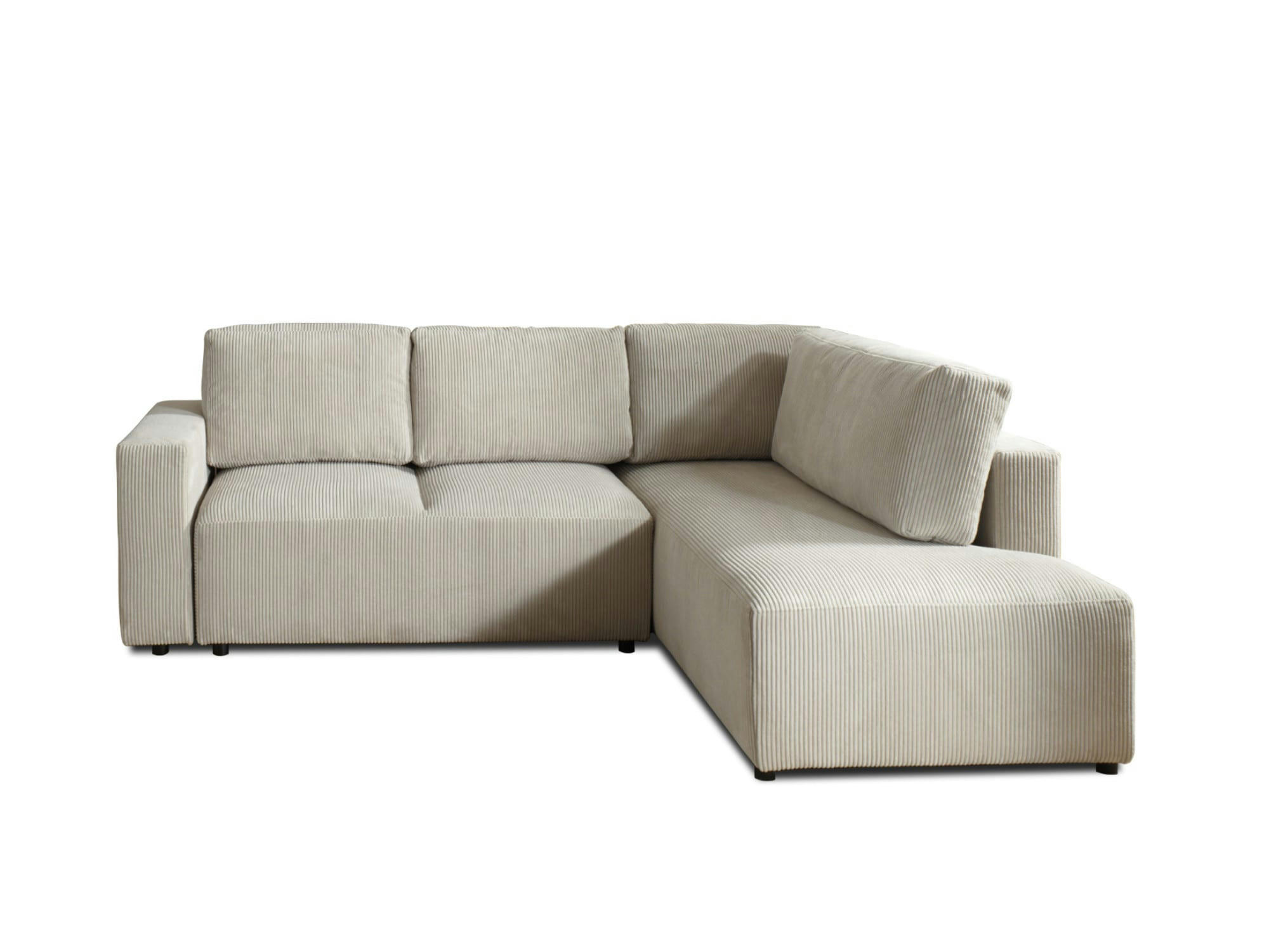 LIVY - Canapé d'angle droit convertible 5 places en velours côtelé beige