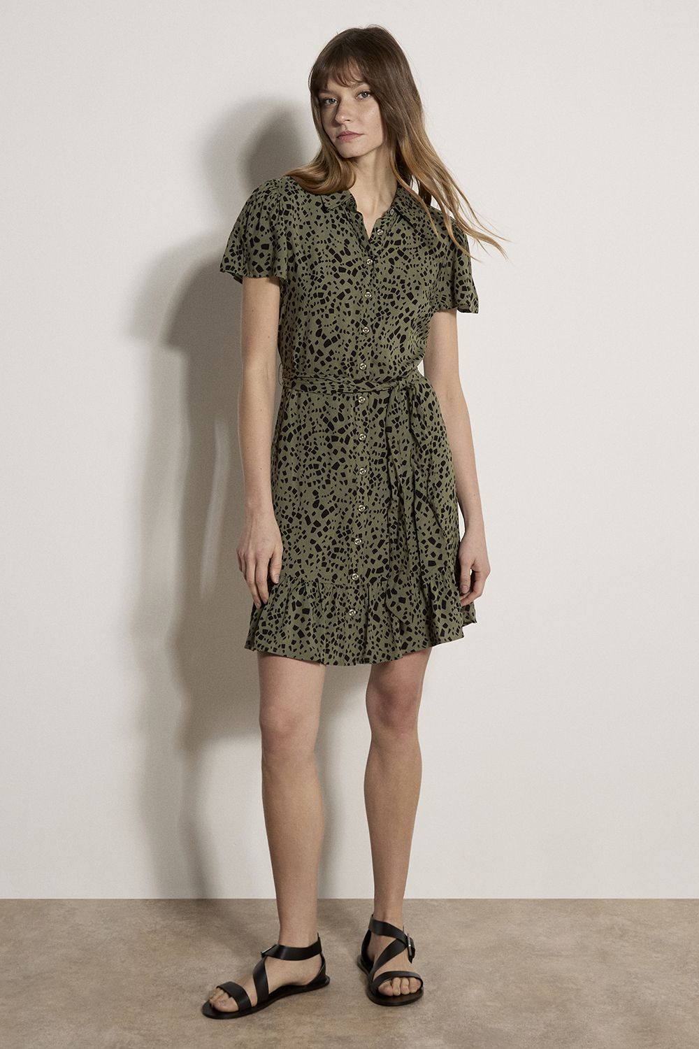 Apricot Scattered Squares Shirt Mini Dress