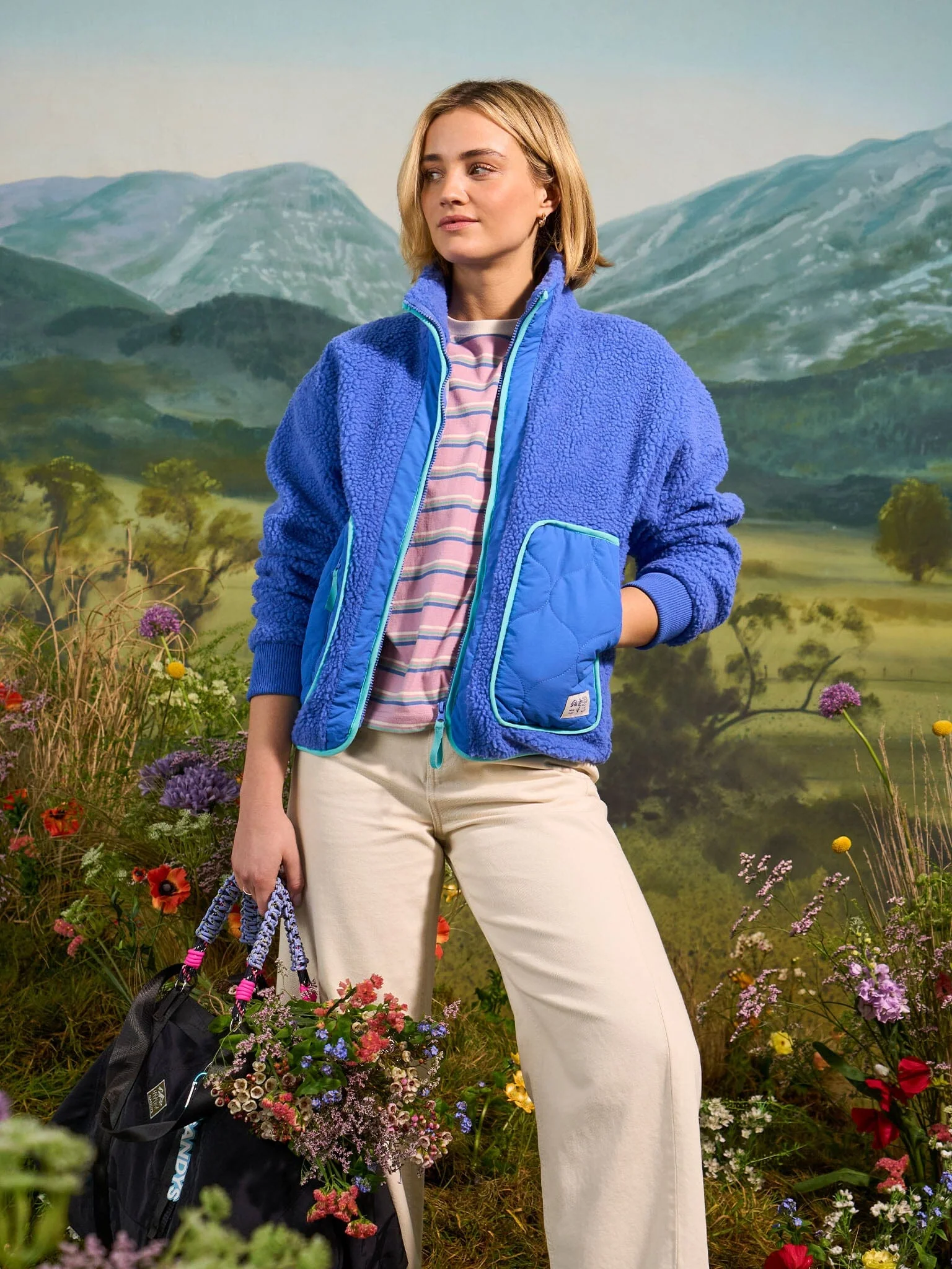Brooklyn Recycled Fleece Zip front Jacket in Blue