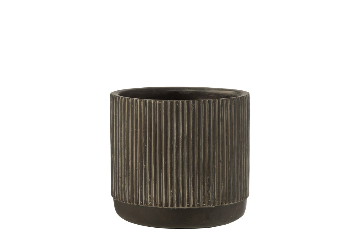J-Line bloempot Lijn - keramiek - zwart/bruin - large - Ø 16 cm