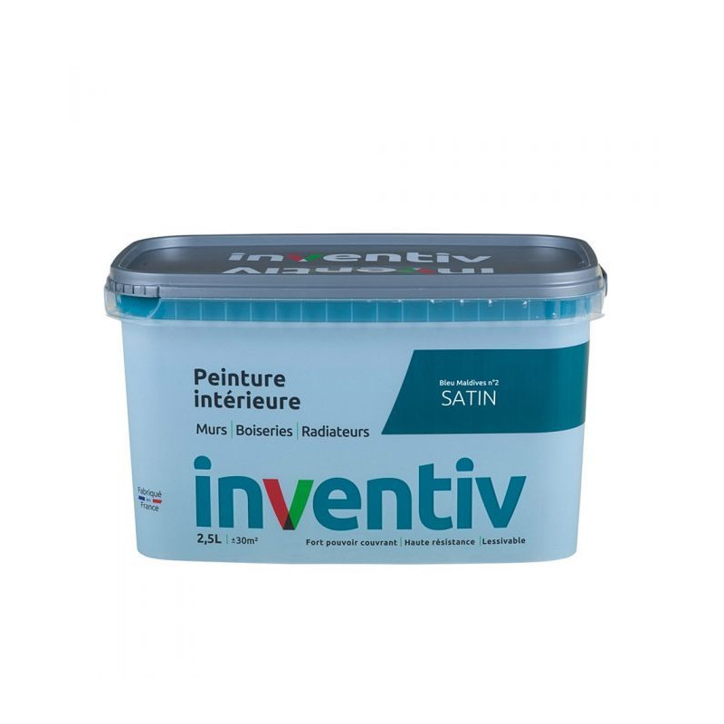 Peinture pour mur boiserie radiateur Bleu Maldives n°2 satiné 2,5 L INVENTIV