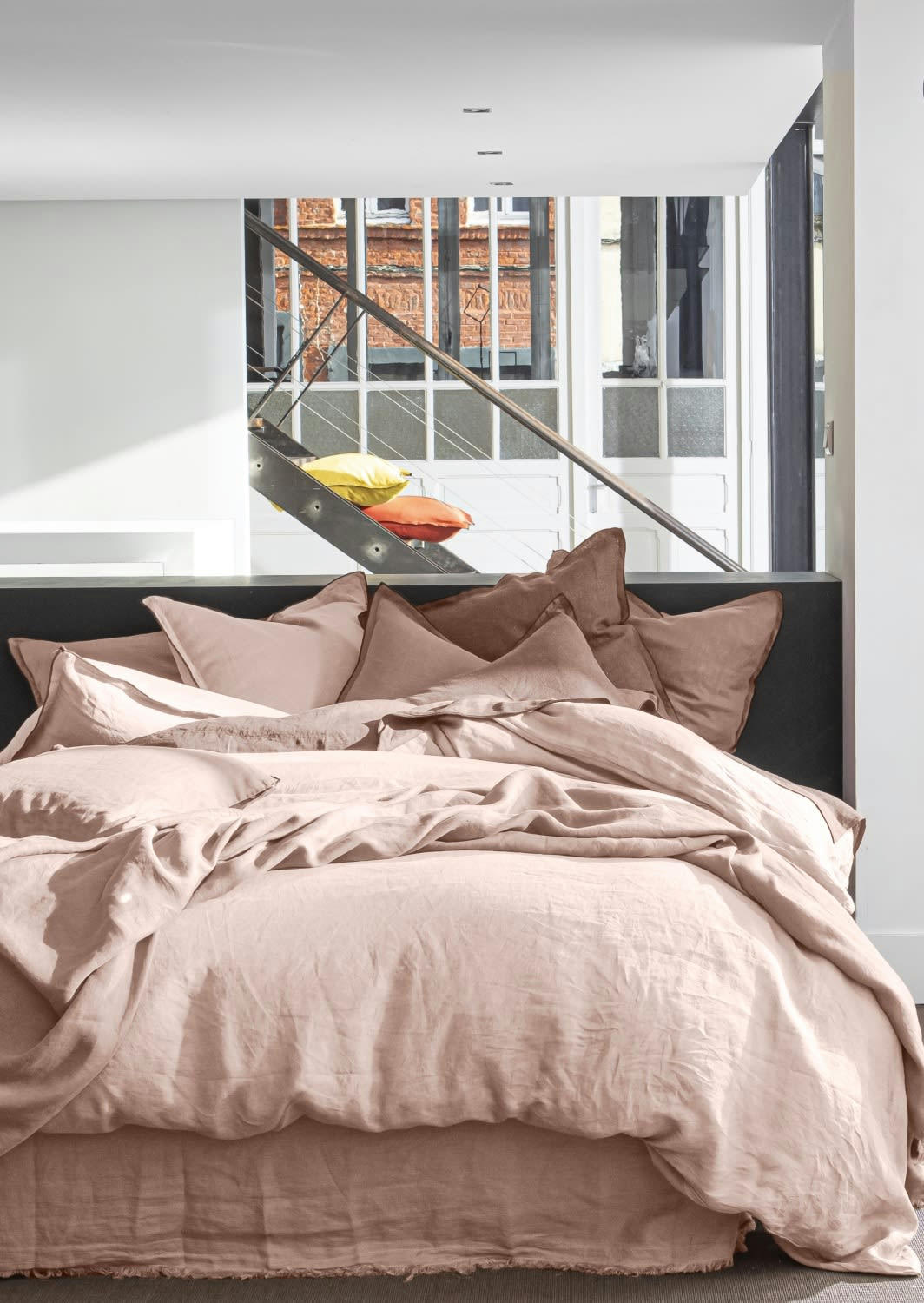 ROSE - Housse de couette lin lave rose 155x220 cm