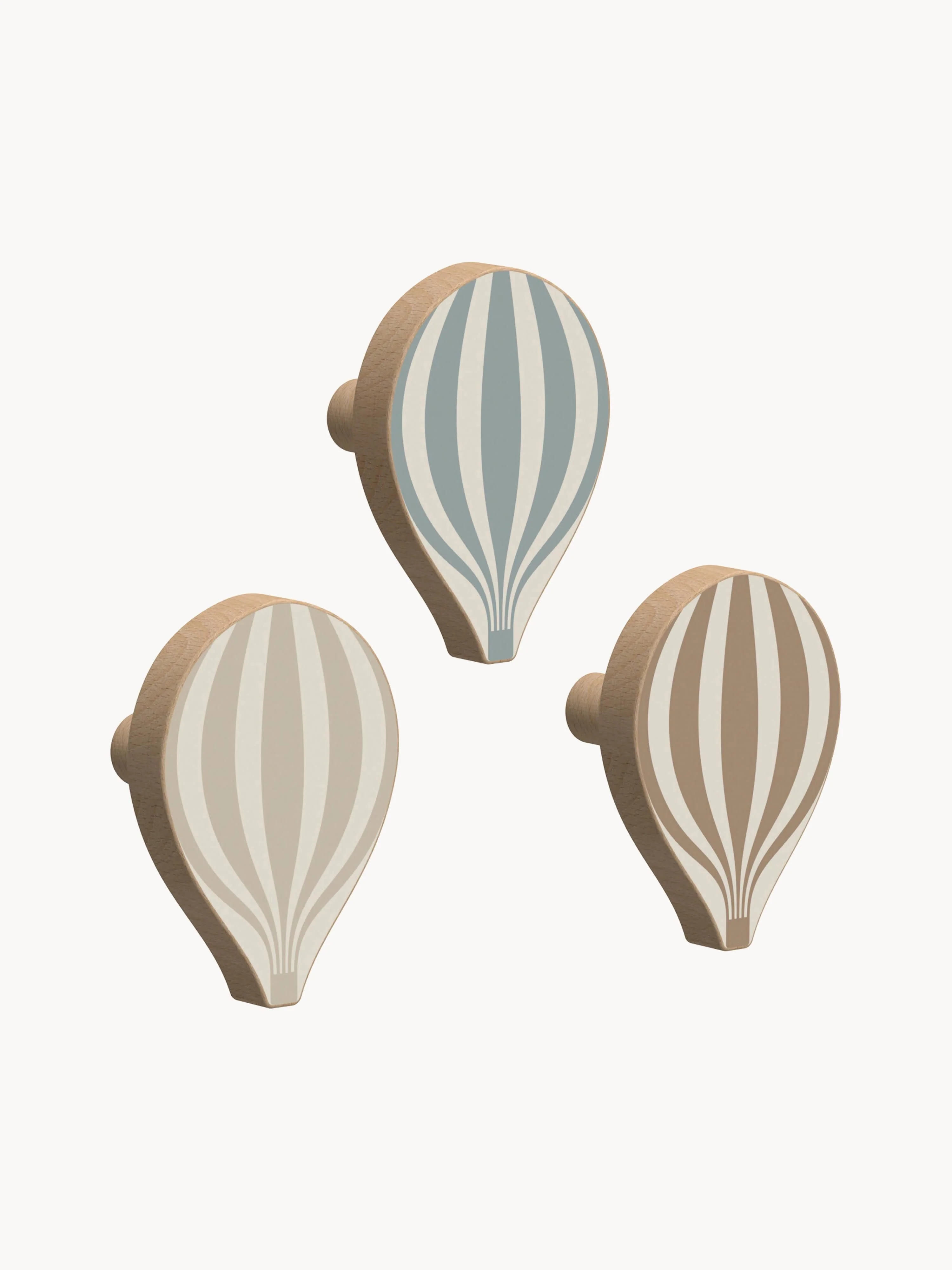 Handgefertigte Wandhaken Ballon aus Buchenholz, 3er-Set