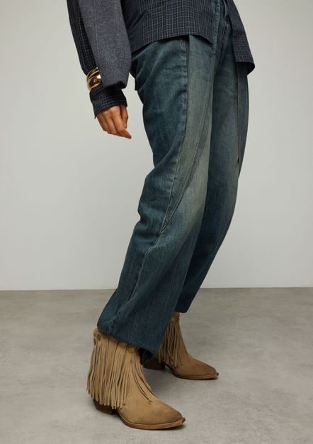 Beige suède western enkellaarsjes met franjes