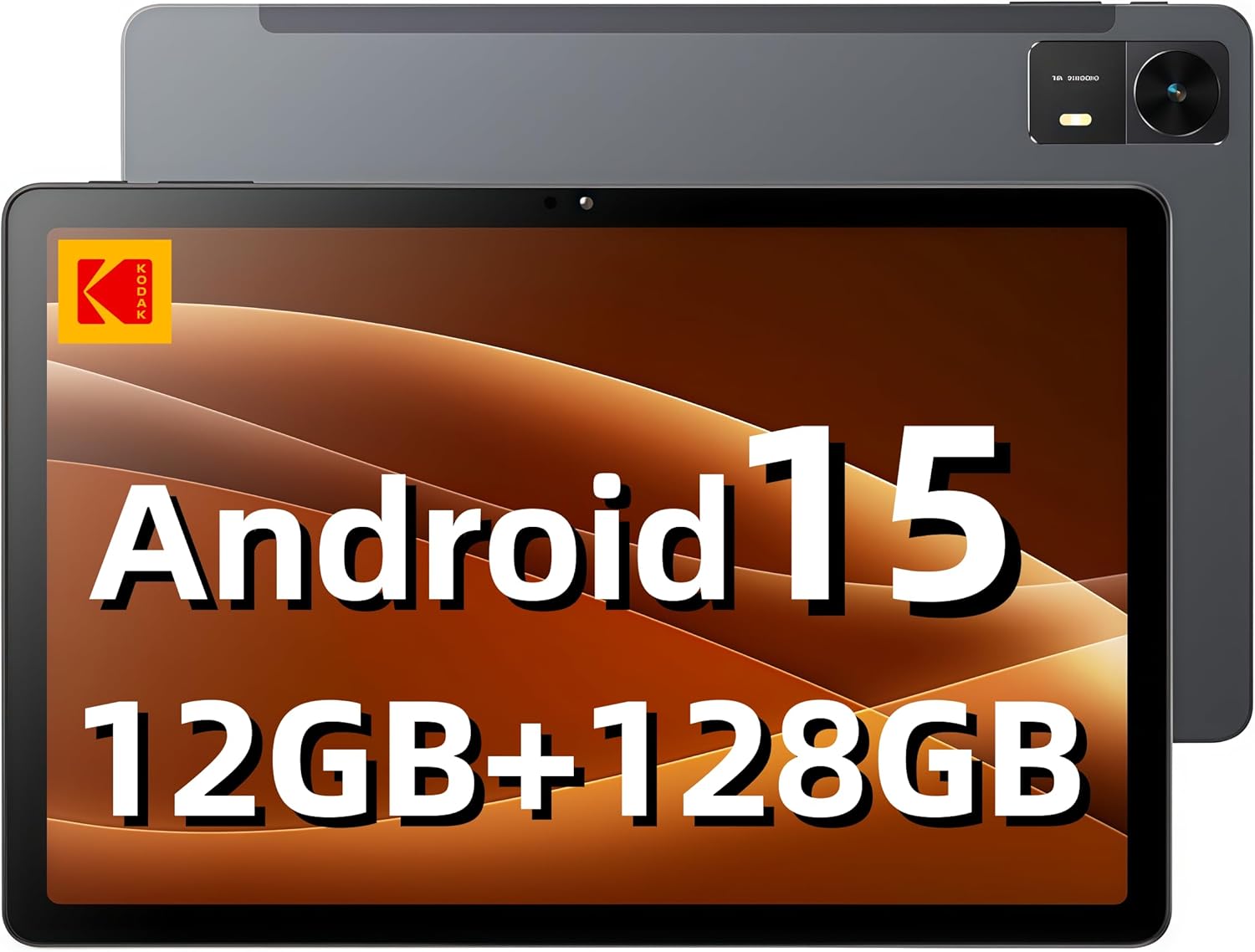 KODAK K11 Android 15 Tablet, 10.95 Inch FHD G+G Touchscreen, 12GB RAM 128GB Storage (1TB Expandable), 8000mAh Long Battery, Quad Speakers, 16MP Camera, Dual WiFi, GPS, for Work Entertainment Gaming