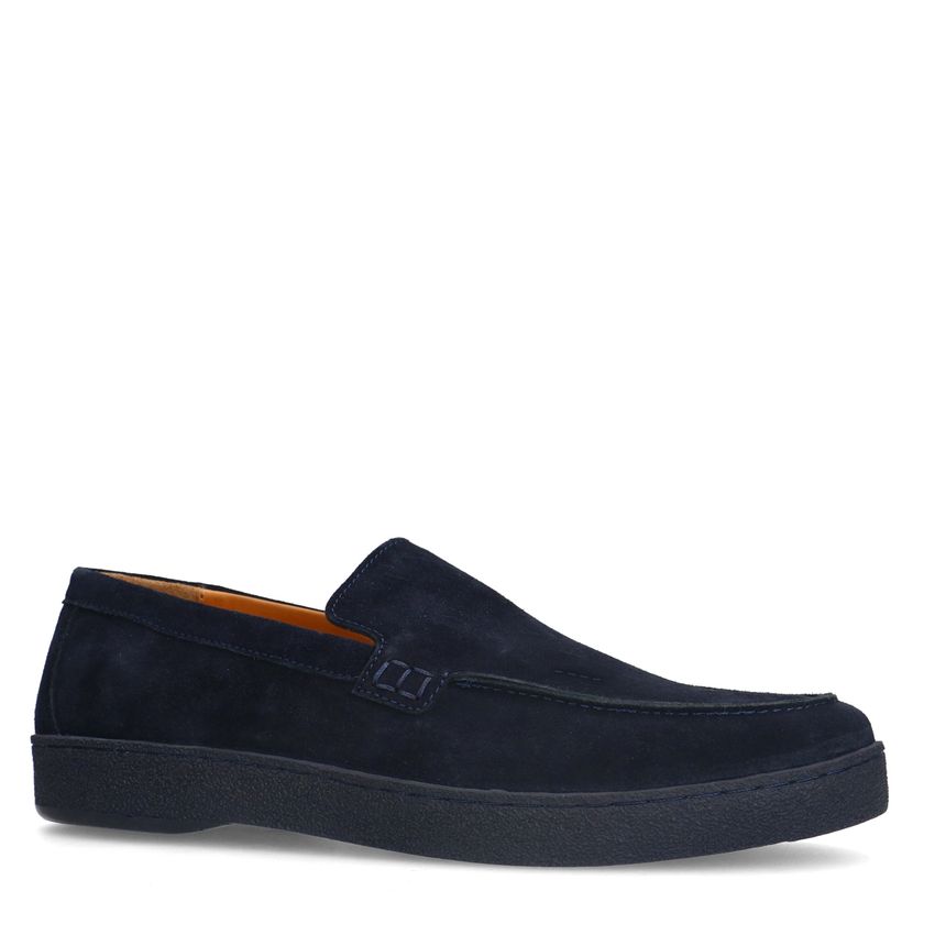 Manfield Donker blauwe suède loafers