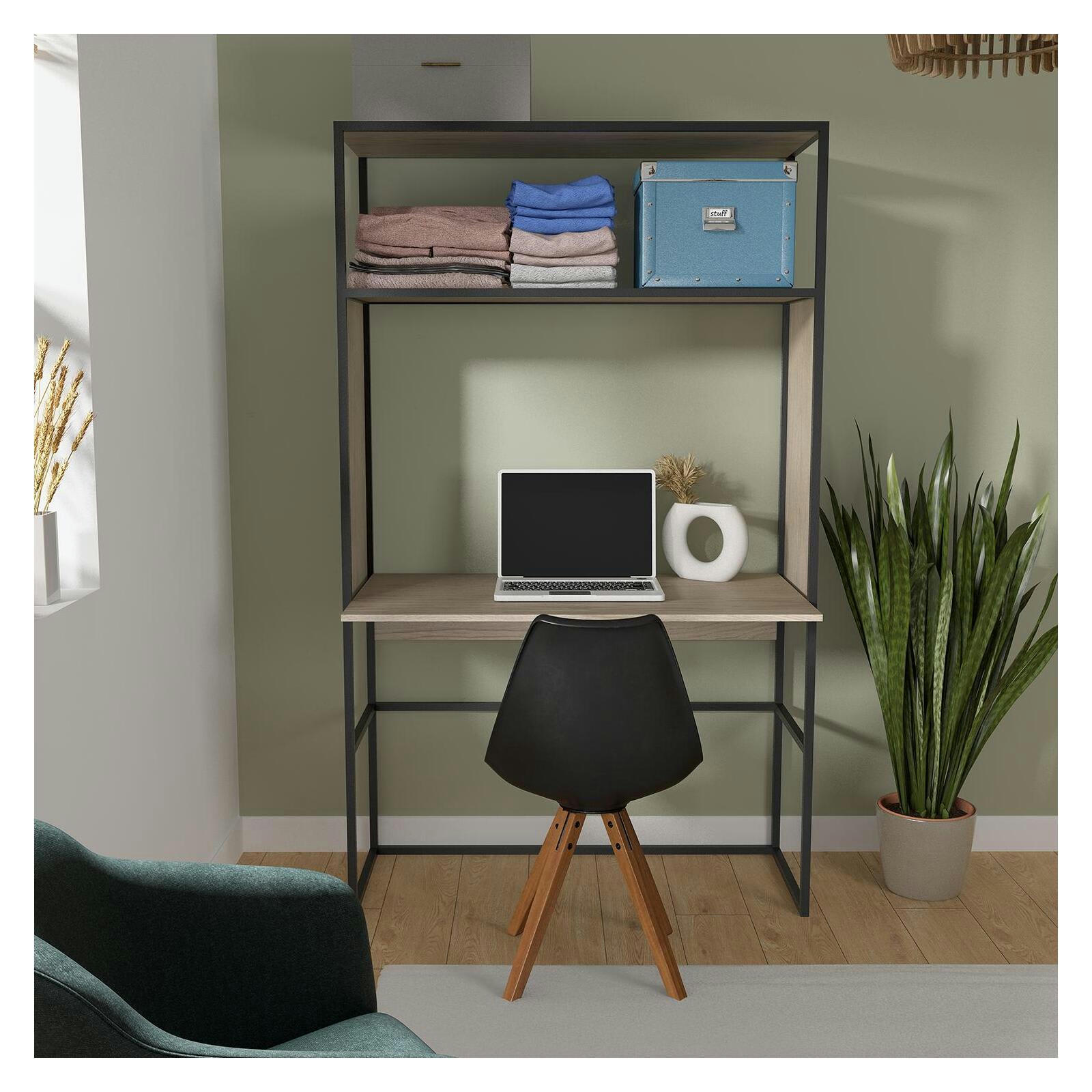 OSLO - Portant bois et métal noir - bureau intégré L110 x H184,5 cm