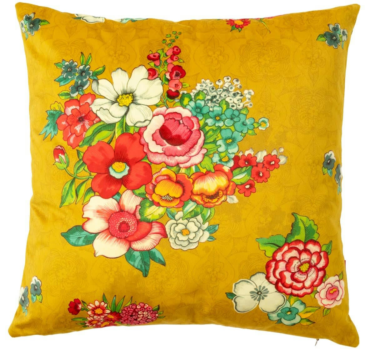 - Housse de coussin velours imprimé fleuri safran 45x45 cm