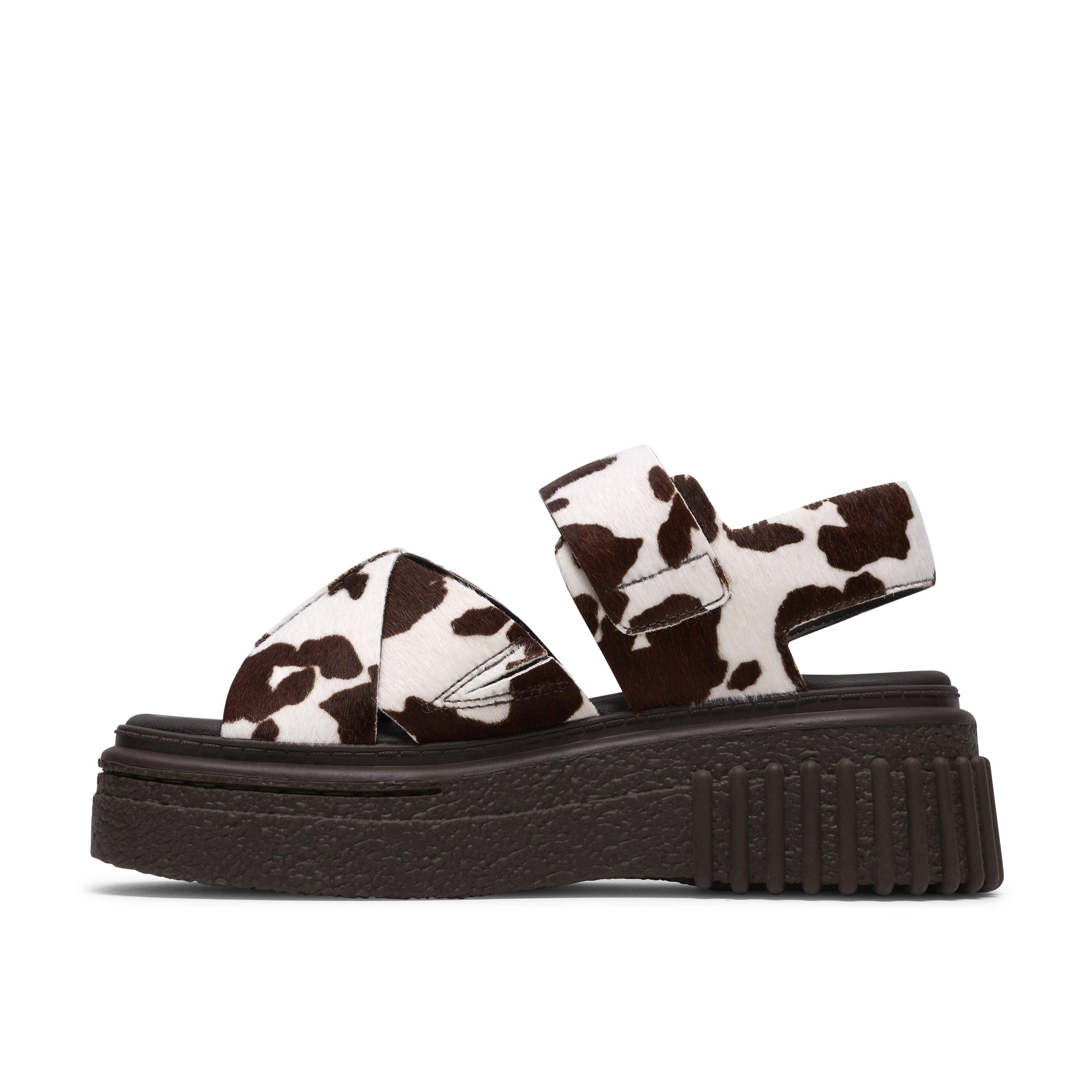 Clarks Evamar Wish Cow Print Flat Sandals,Flatforms