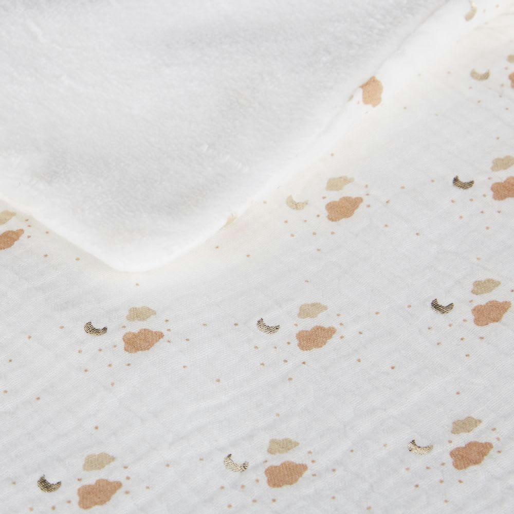 CLOUDY - Plaid bébé en gaze de coton biologique imprimé lune blanc et doré 75x100