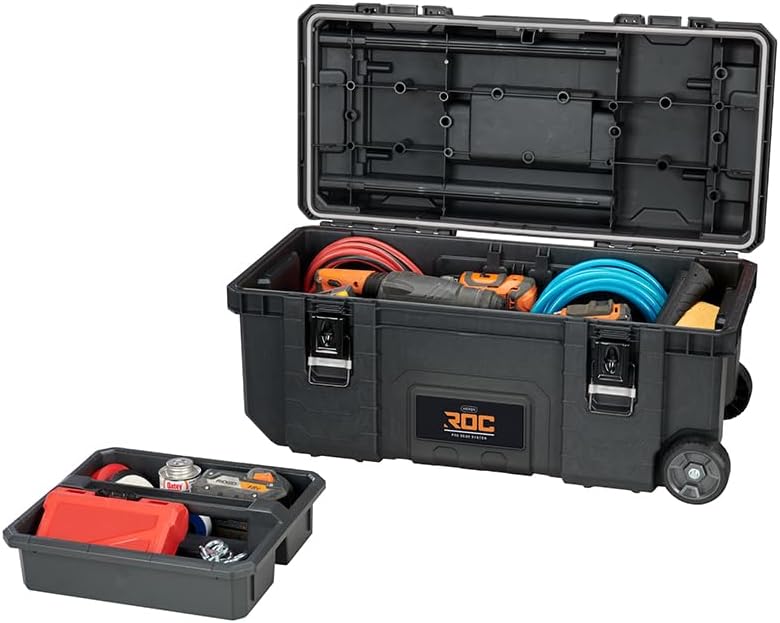 Keter ROC Pro Gear Heavy Duty Tool Storage Rolling Mobile Toolbox 28 inch Black/Grey