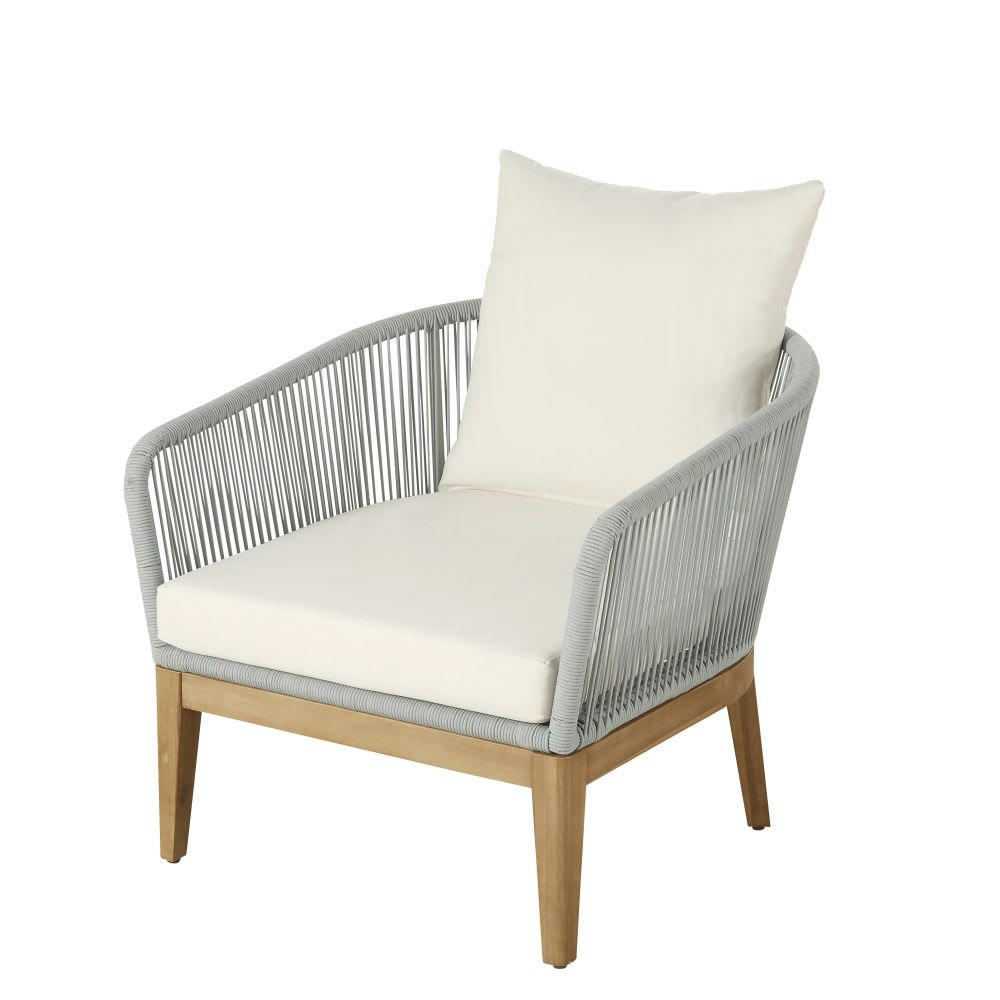 Vera Cruz - Fauteuil de jardin en corde tressée grise et toile blanche recyclée