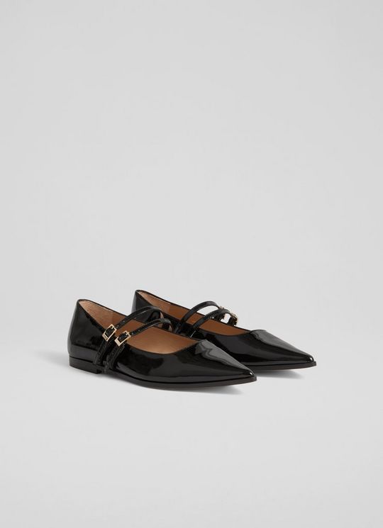 Lulu Muti Strap Patent Black Flats