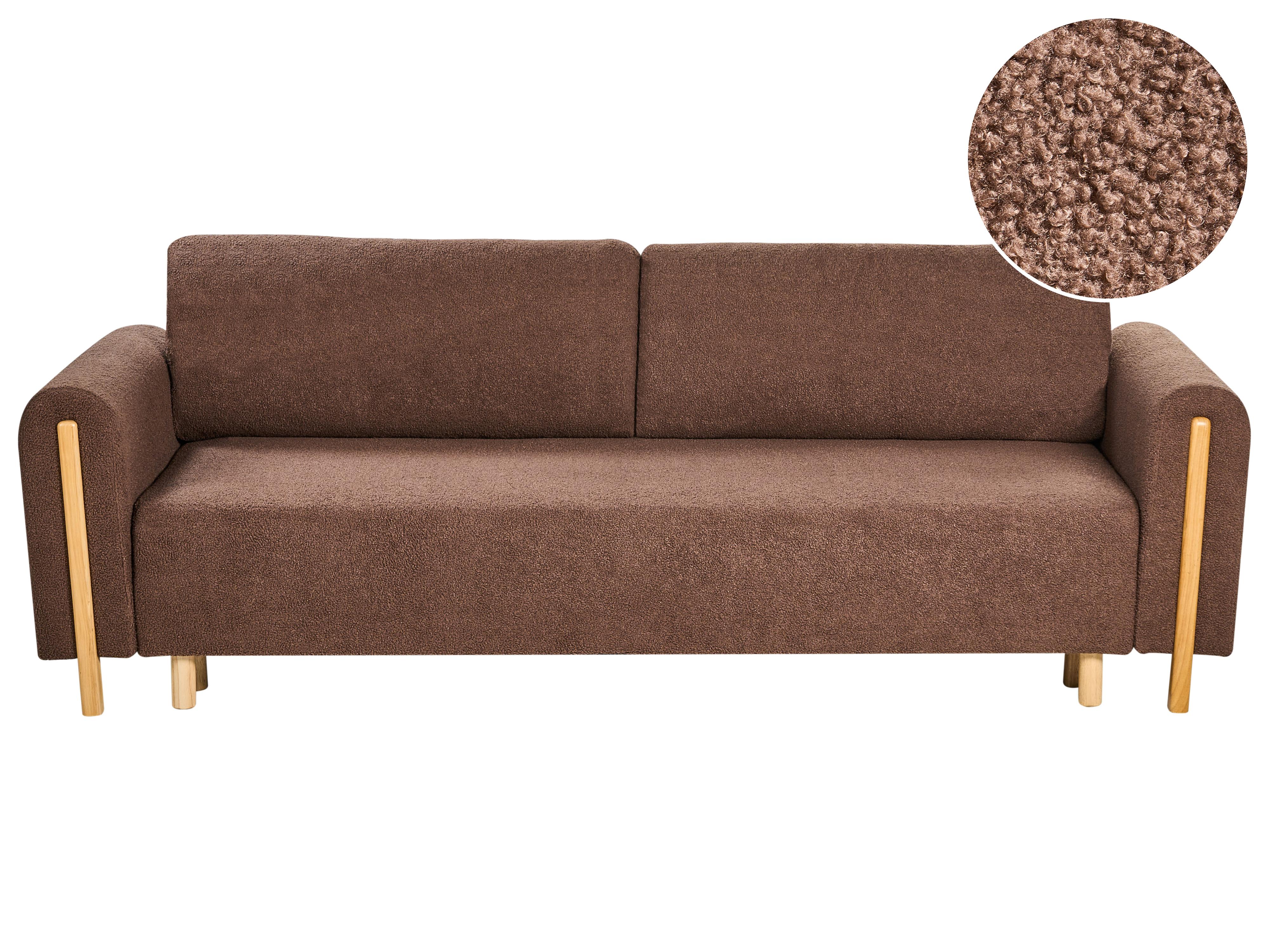 Sofa Bed 3 Seater KVAM Boucle Brown with Storage