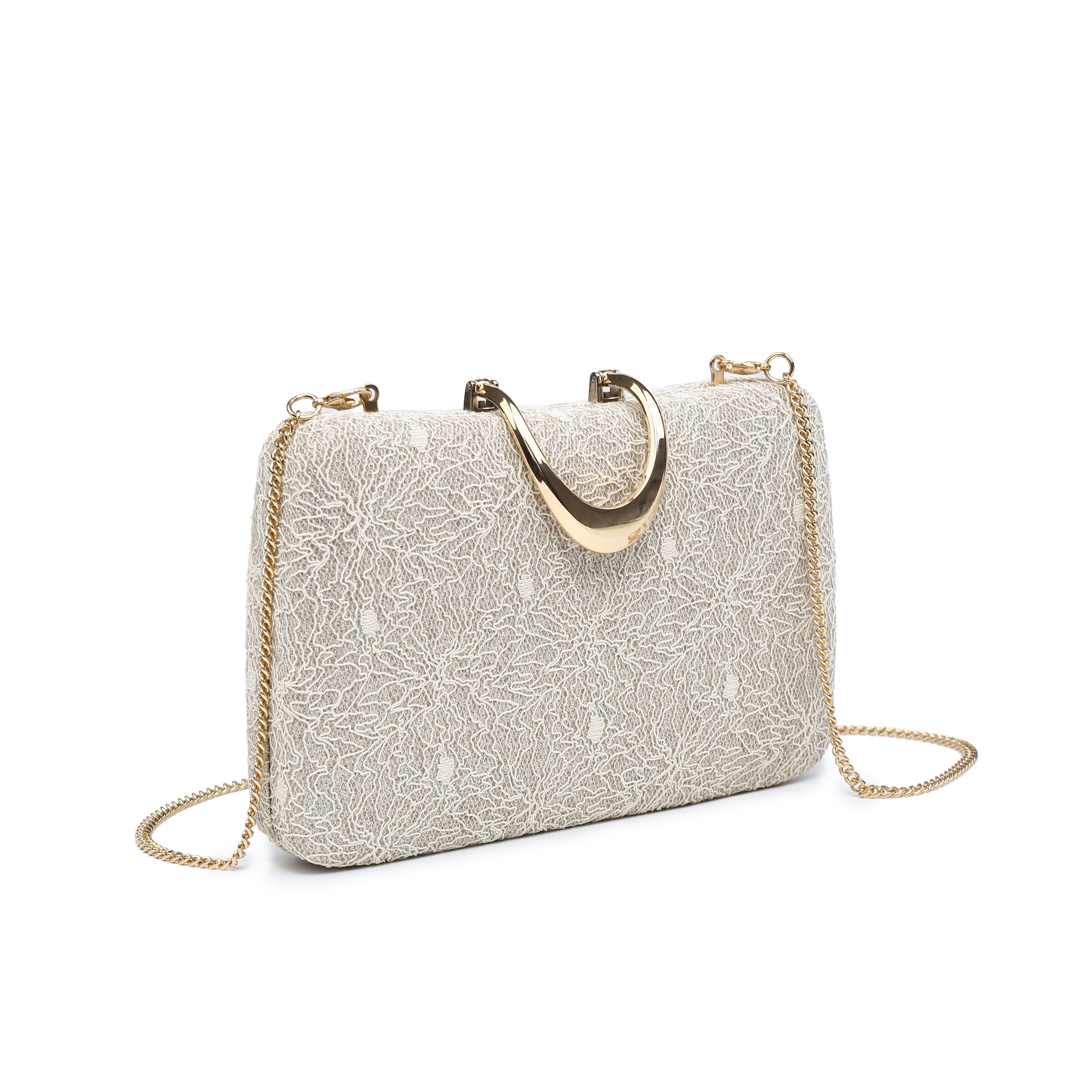 JFY Carri Co. Lace Pattern U Shape Metal Clasp Glitter Clutch Bag