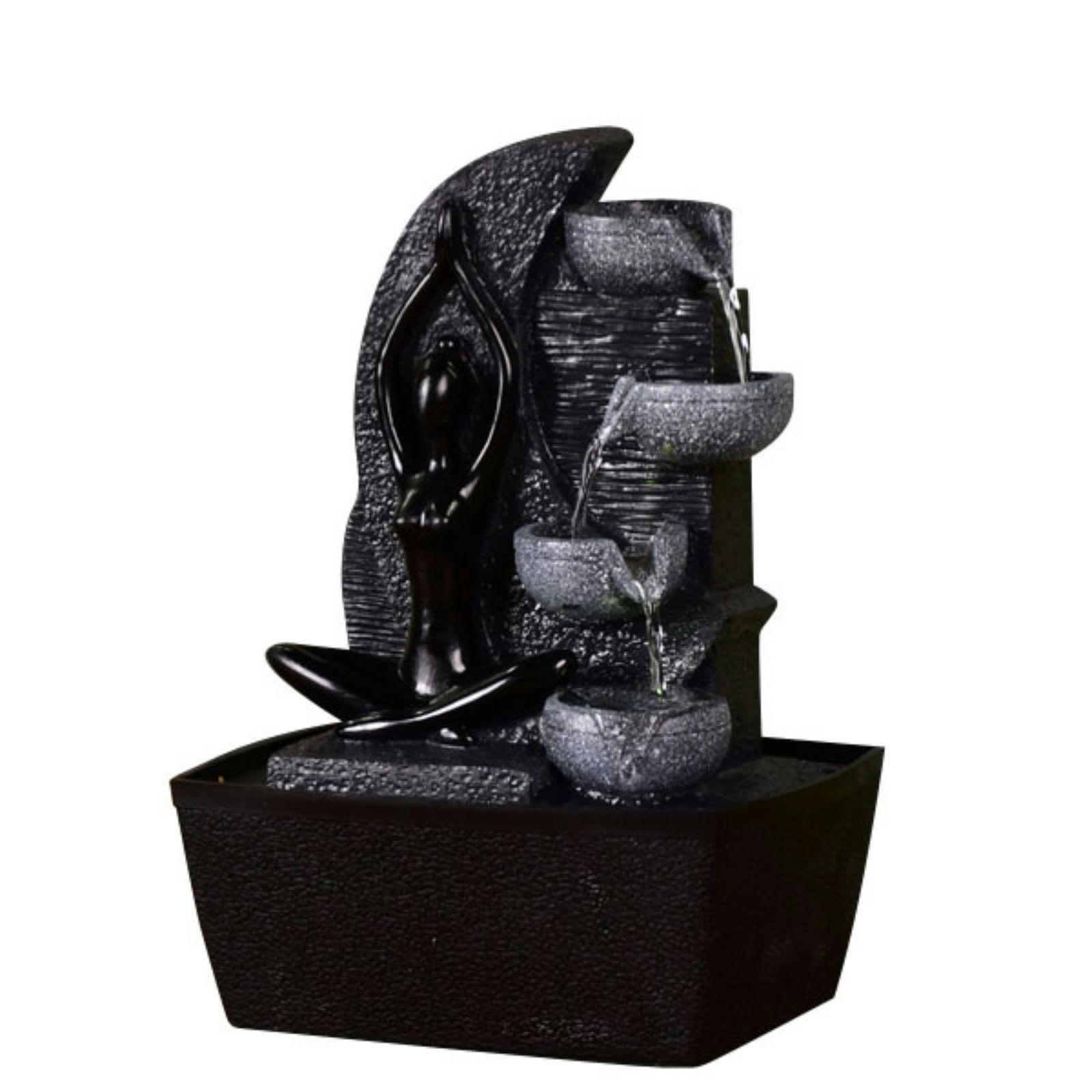 YAMA - Fontaine Cascade et Femme Yoga avec led en résine noir - H25cm