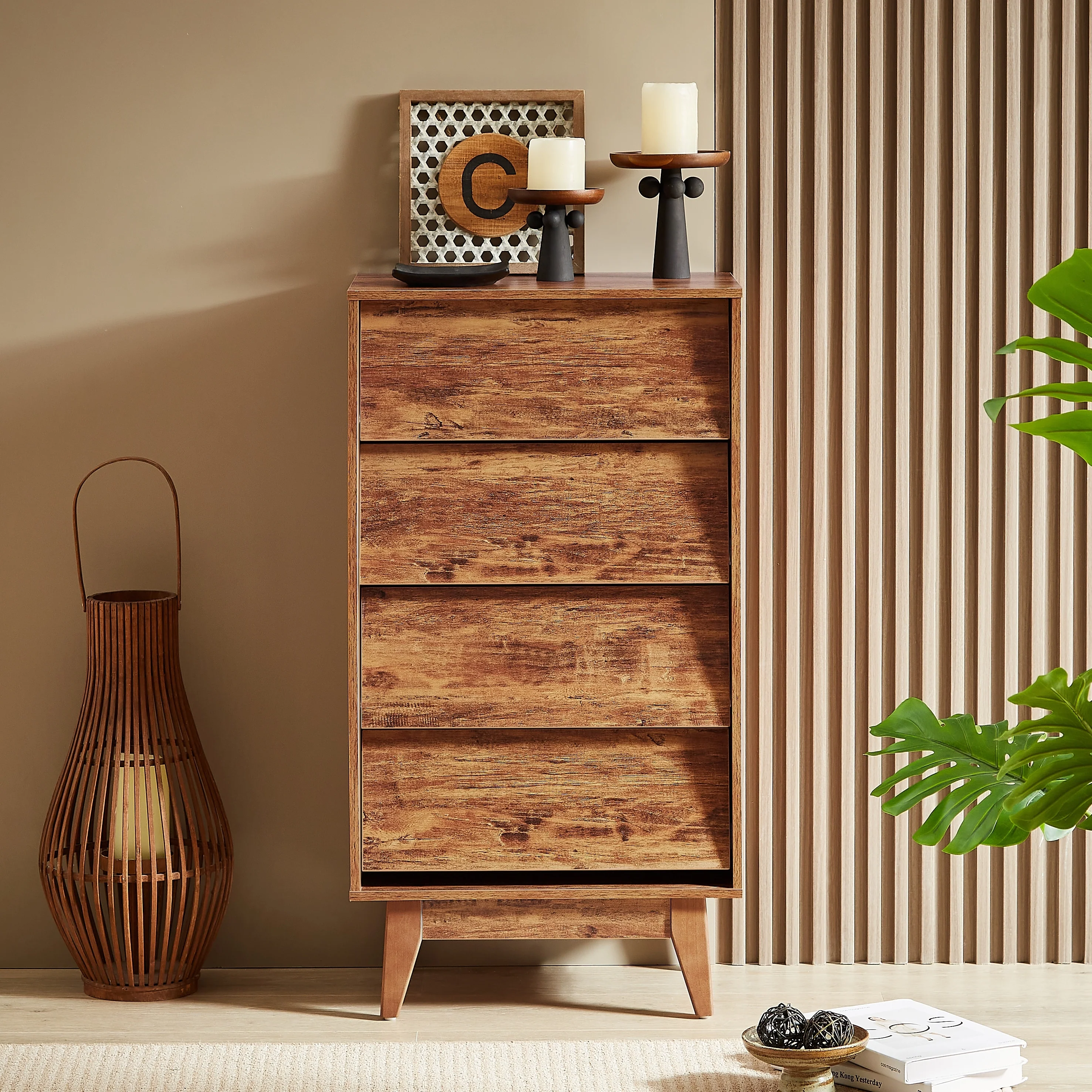 4-Drawer Wood Dresser Features Vintage-style Bevel Design