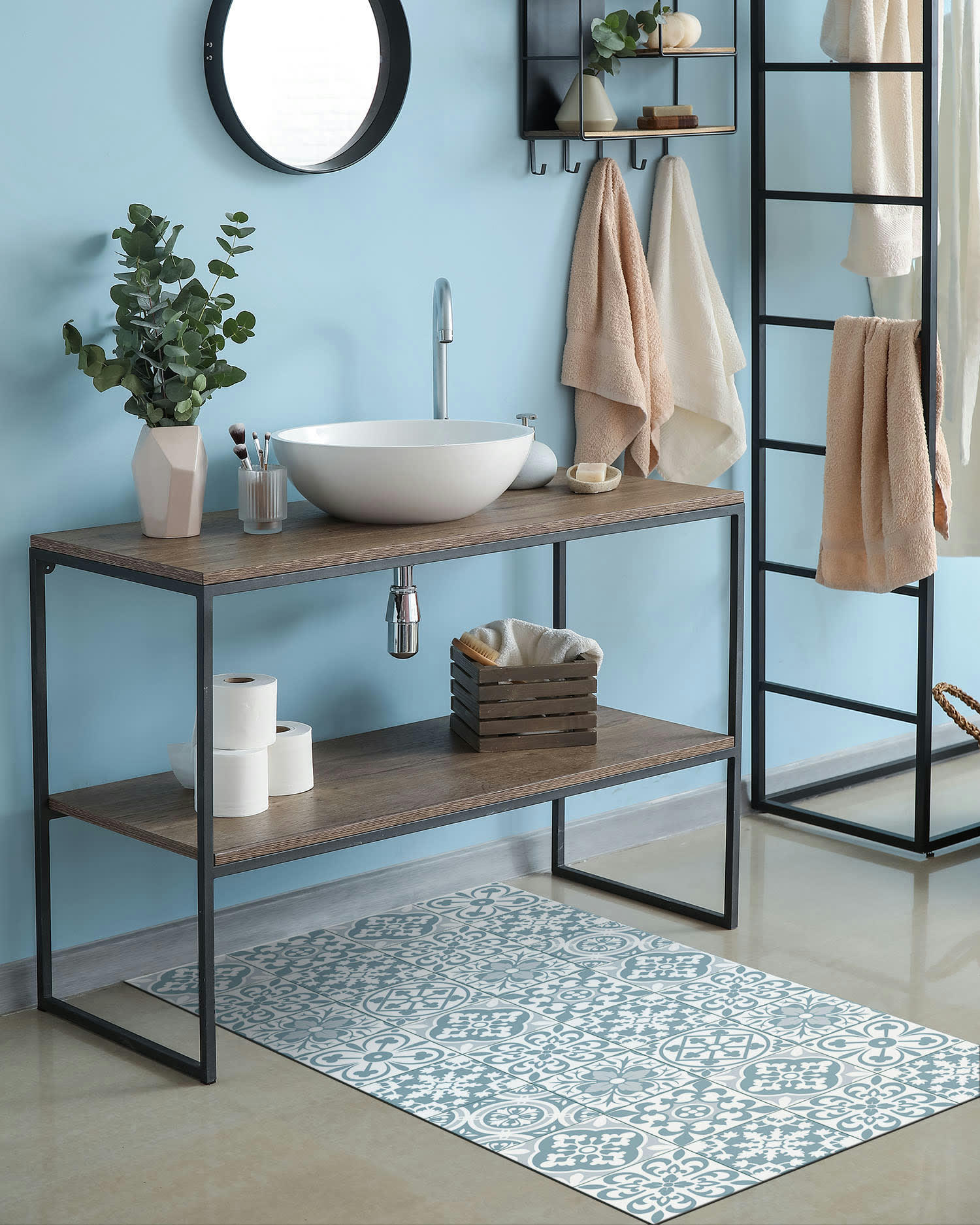 - Tapis vinyle carreaux ciments triana bleu 80x250cm