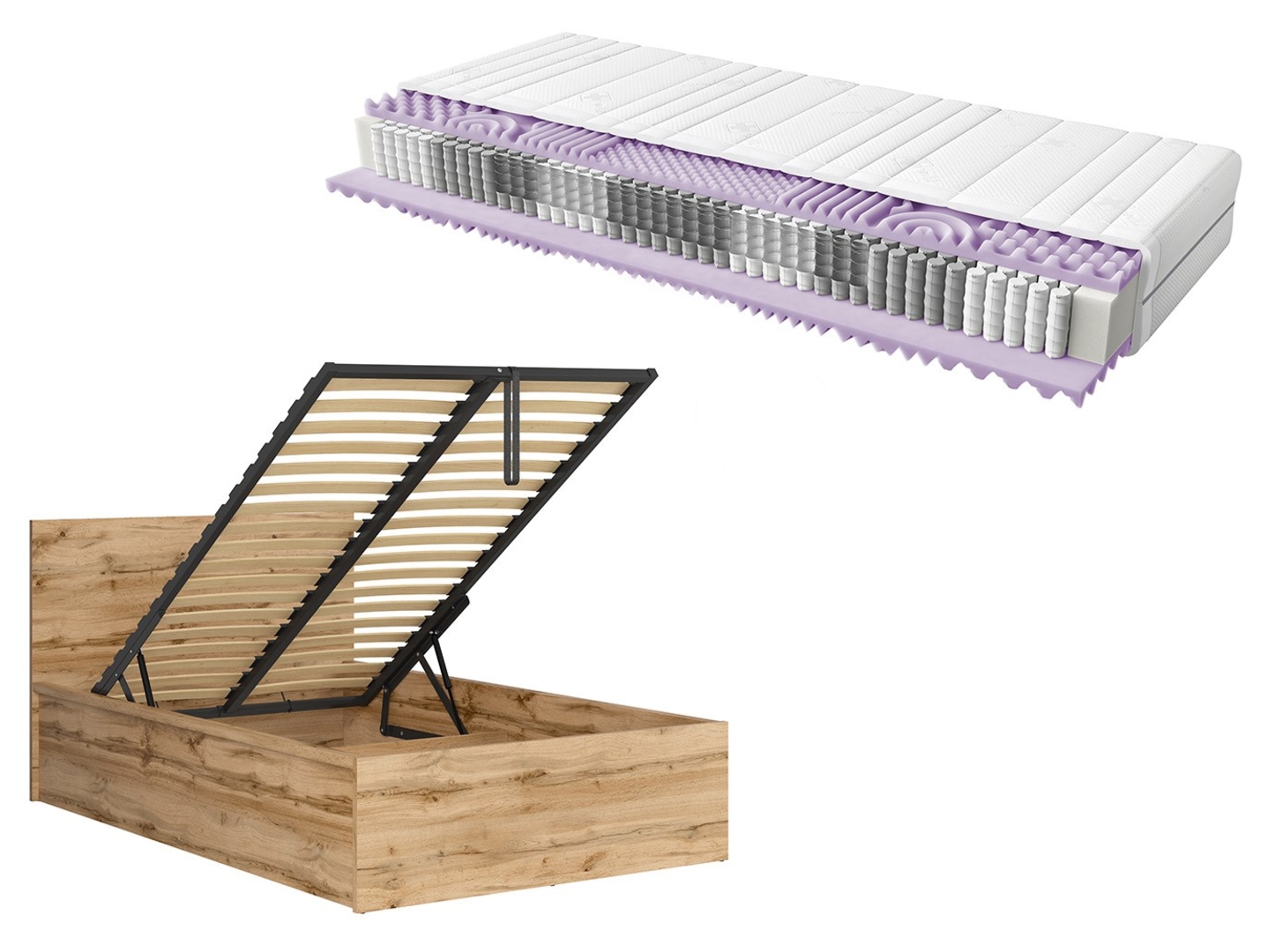 Zestaw łóżko Tetrix dąb wotan ze stelażem i materac Mimas 120x200