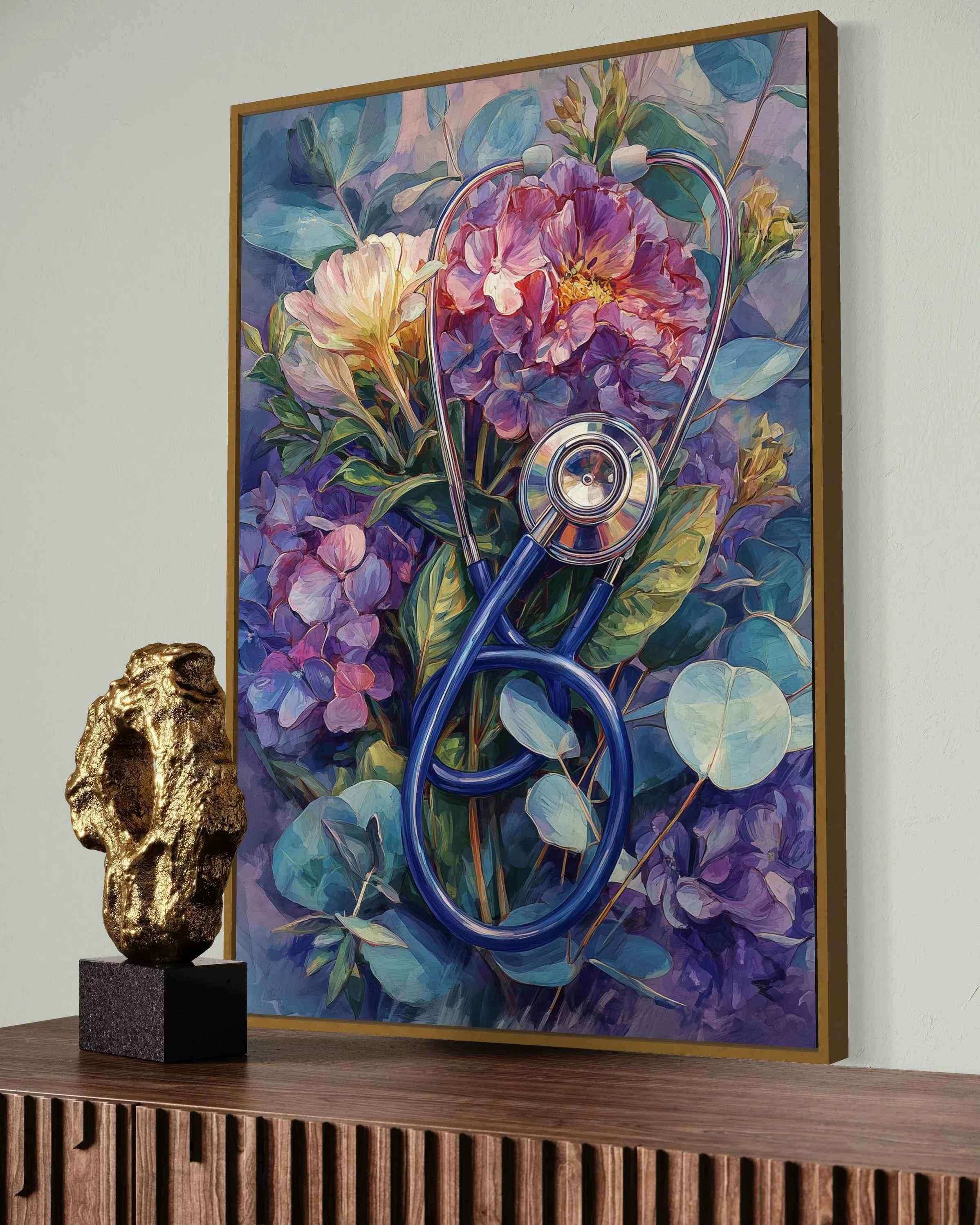 Floral Stethoscope Wall Art Print – Nurse Gift, Doctor Office Decor, Medical Canvas for Healthcare Professionals
