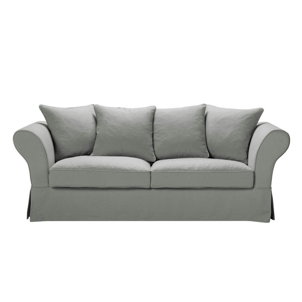 Roma - Housse de canapé fixe et convertible 3/4 places (6 cm) en lin froissé gris clair