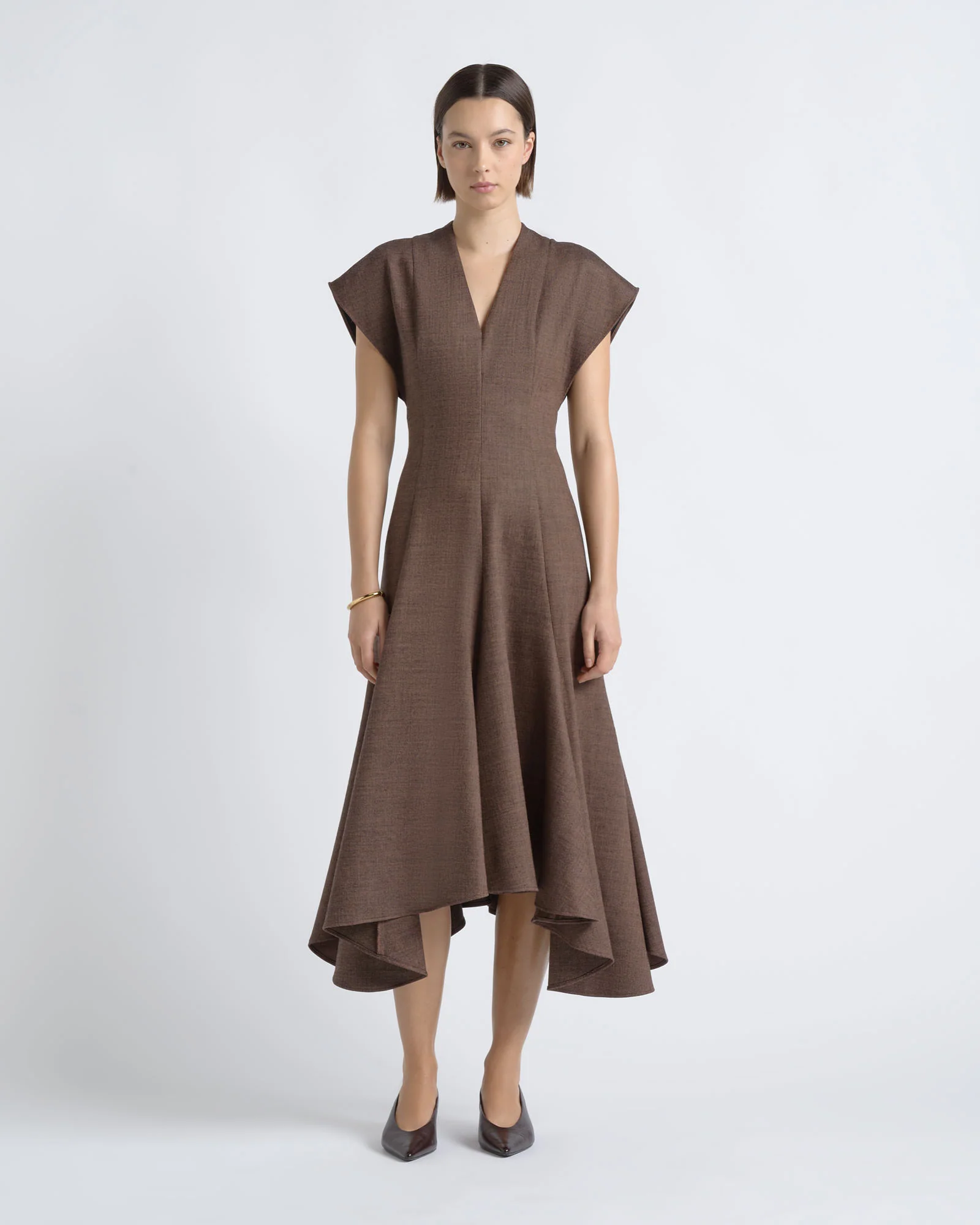 V-Neck A-Line Midi Dress