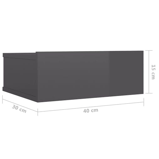 NNEVL Floating Nightstands 2 pcs High Gloss Grey 40x30x15 cm Chipboard