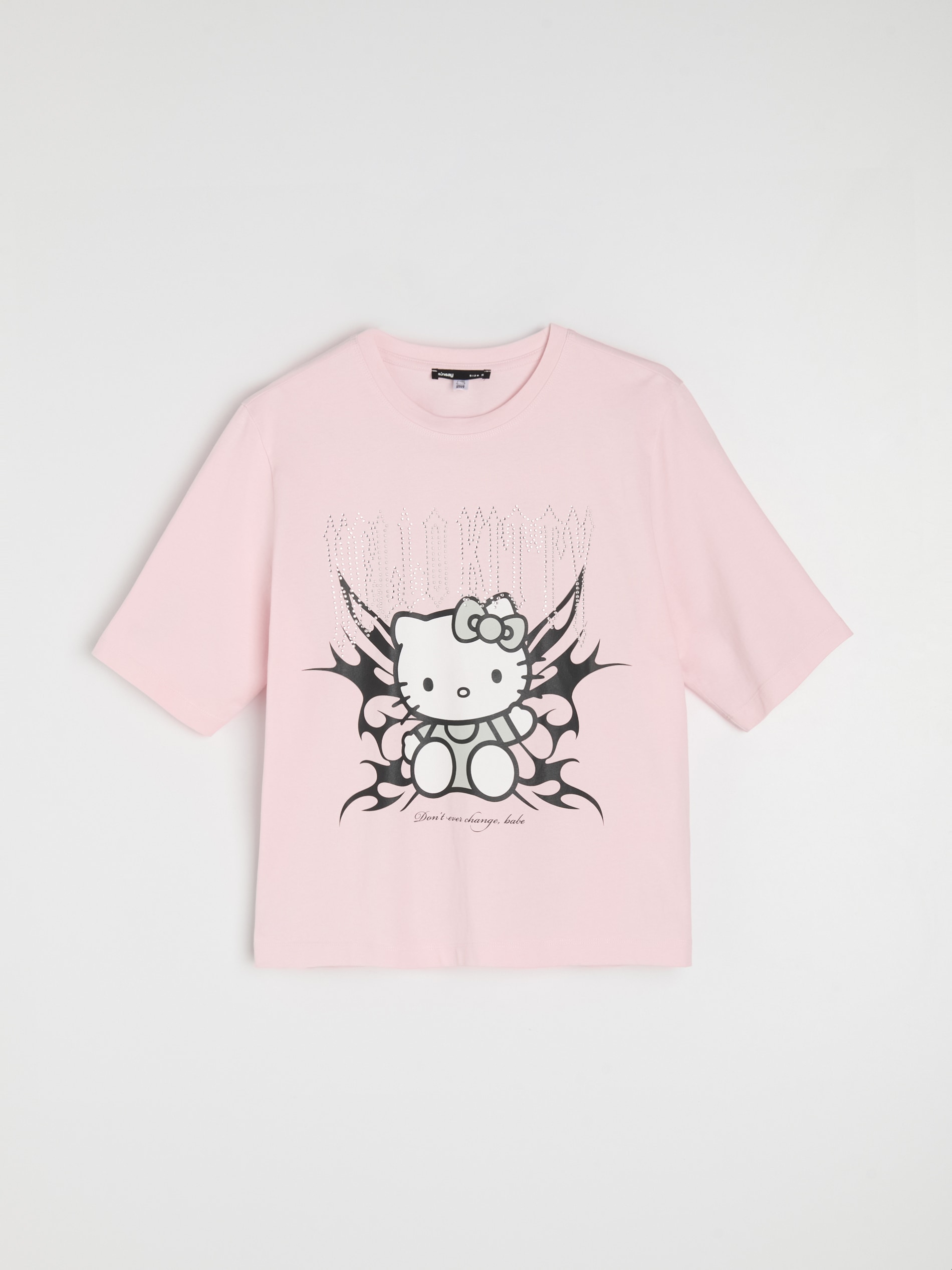 Bawełniana koszulka z nadrukiem i dżetami Hello Kitty