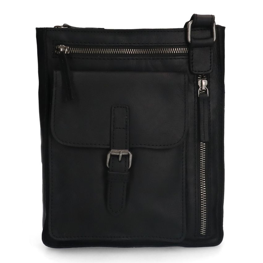 No Stress Zwarte leren schoudertas