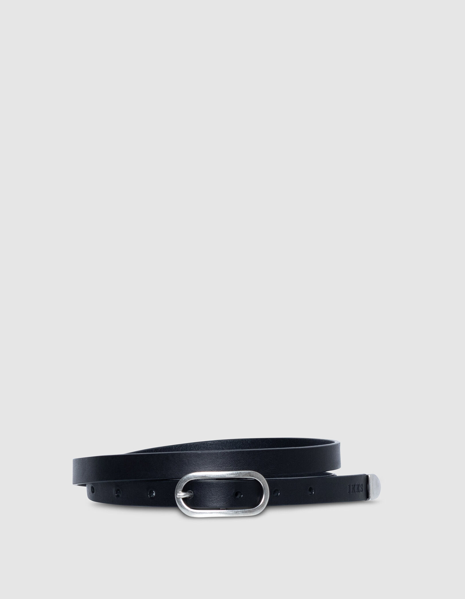 Ceinture fine noire cuir bout métal Femme