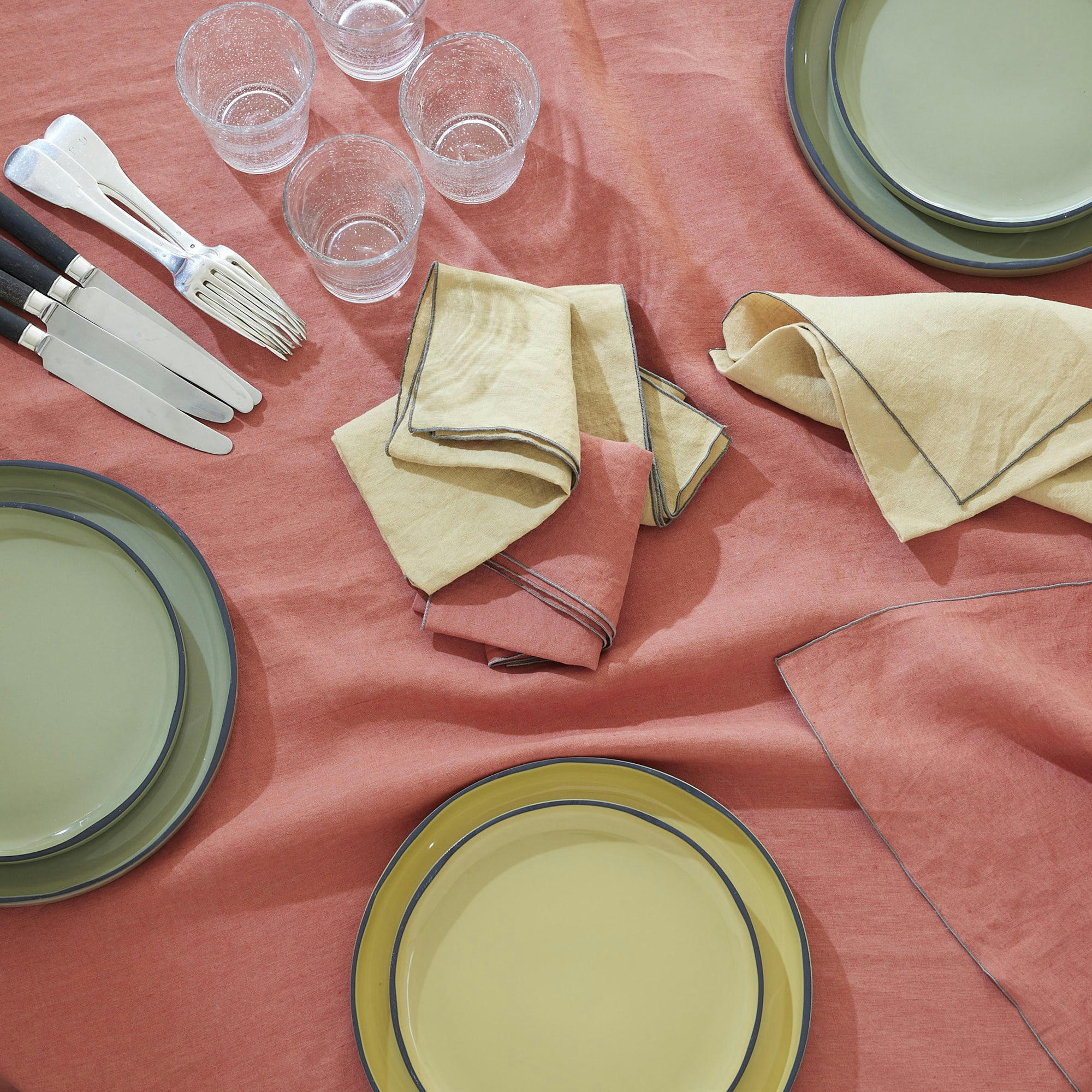 AUTOUR DU LIN - Lot de 2 serviettes de table en lin lavé 45x45cm Terracotta