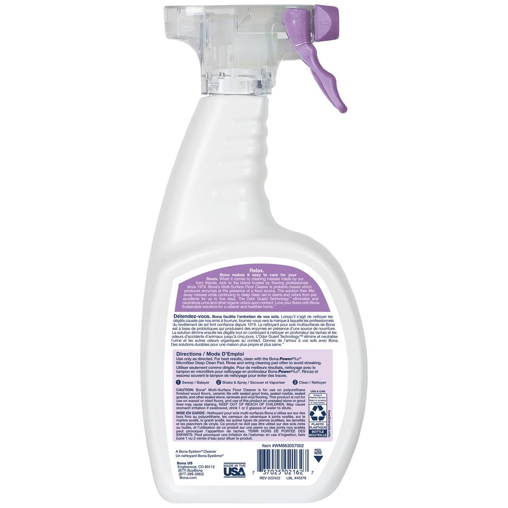 Bona Multi-Surface Pet System Floor Cleaner for Cats, Long-Lasting Formula, Unscented, 650-mL