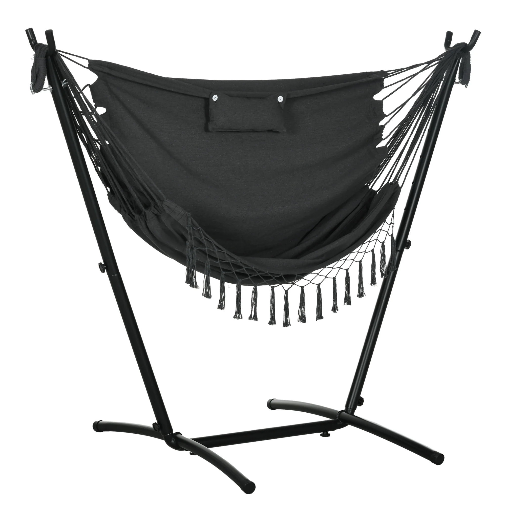 Outsunny Patio Hammock Chair with Stand, Outdoor Hammock Swing Hanging Lounge Chair with Side Pocket and Headrest,