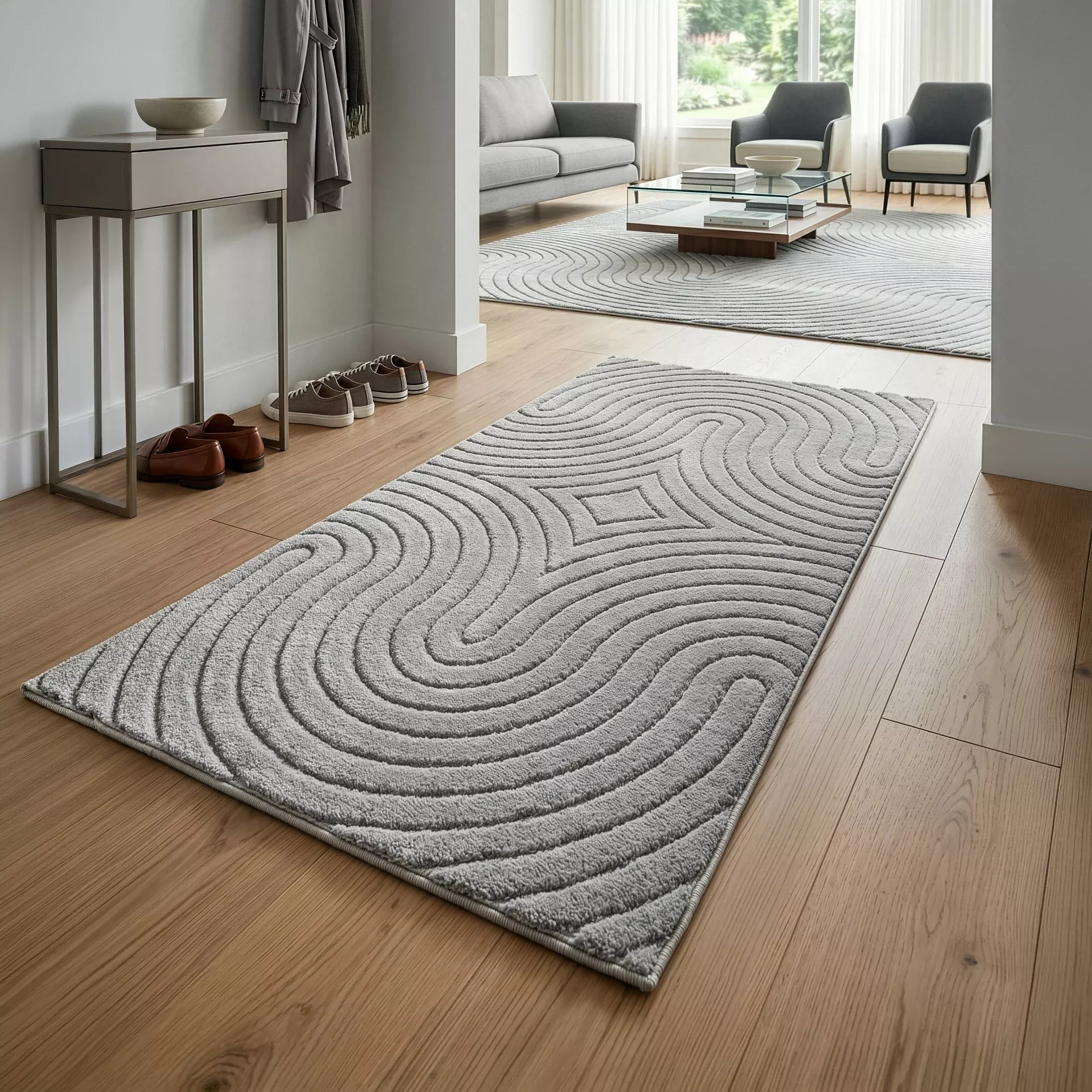 Dywan 80x150 cm stalowy z tłoczonym wzorem 3D VENUS BOHO 1