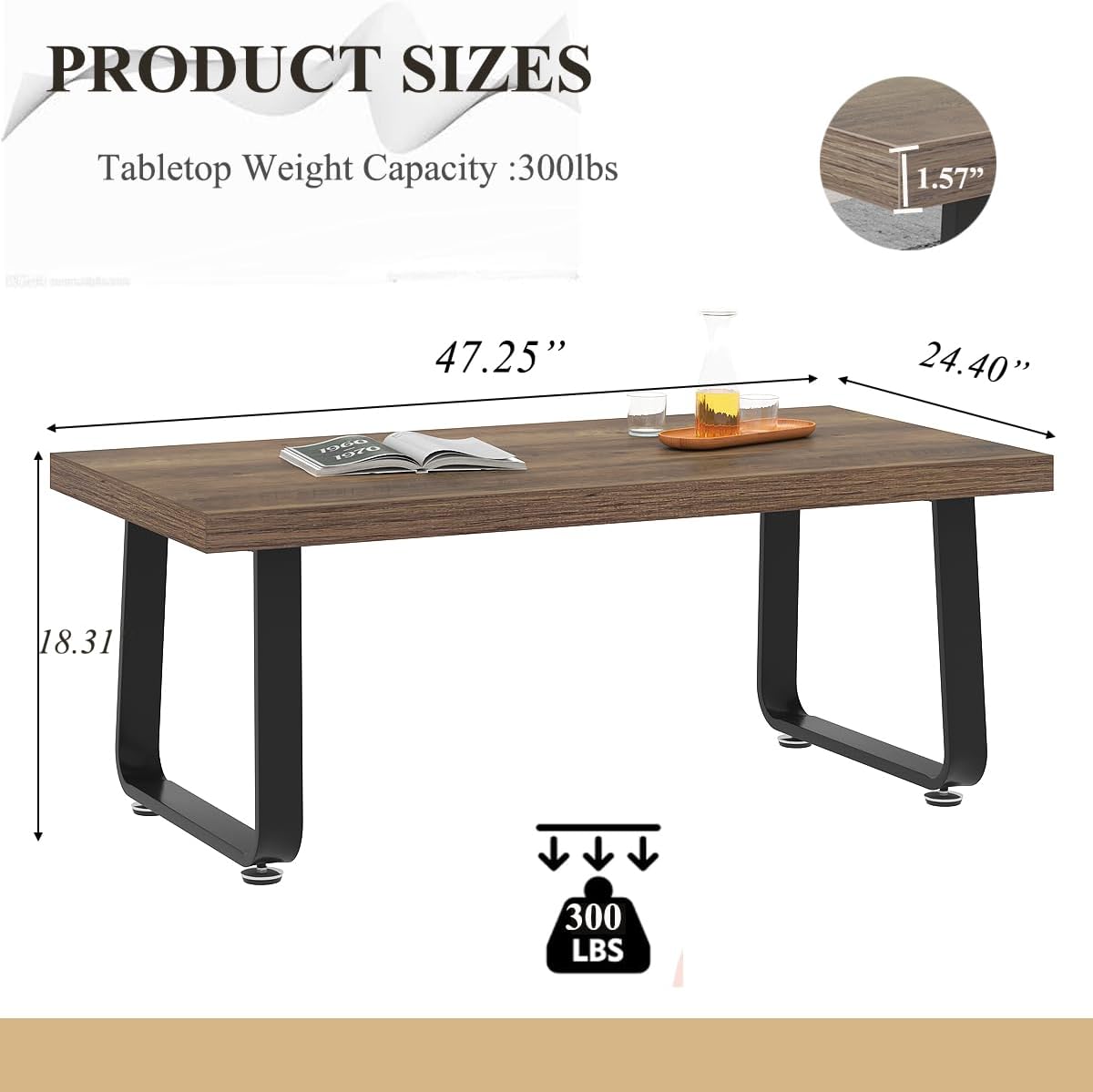 HSH 47 Rustic Industrial Coffee Table - Farmhouse Modern Minimalist Center Table with Wood & Metal Legs,Cocktail Table for Living Room, Bedroom, Home Office, Rustic Oak