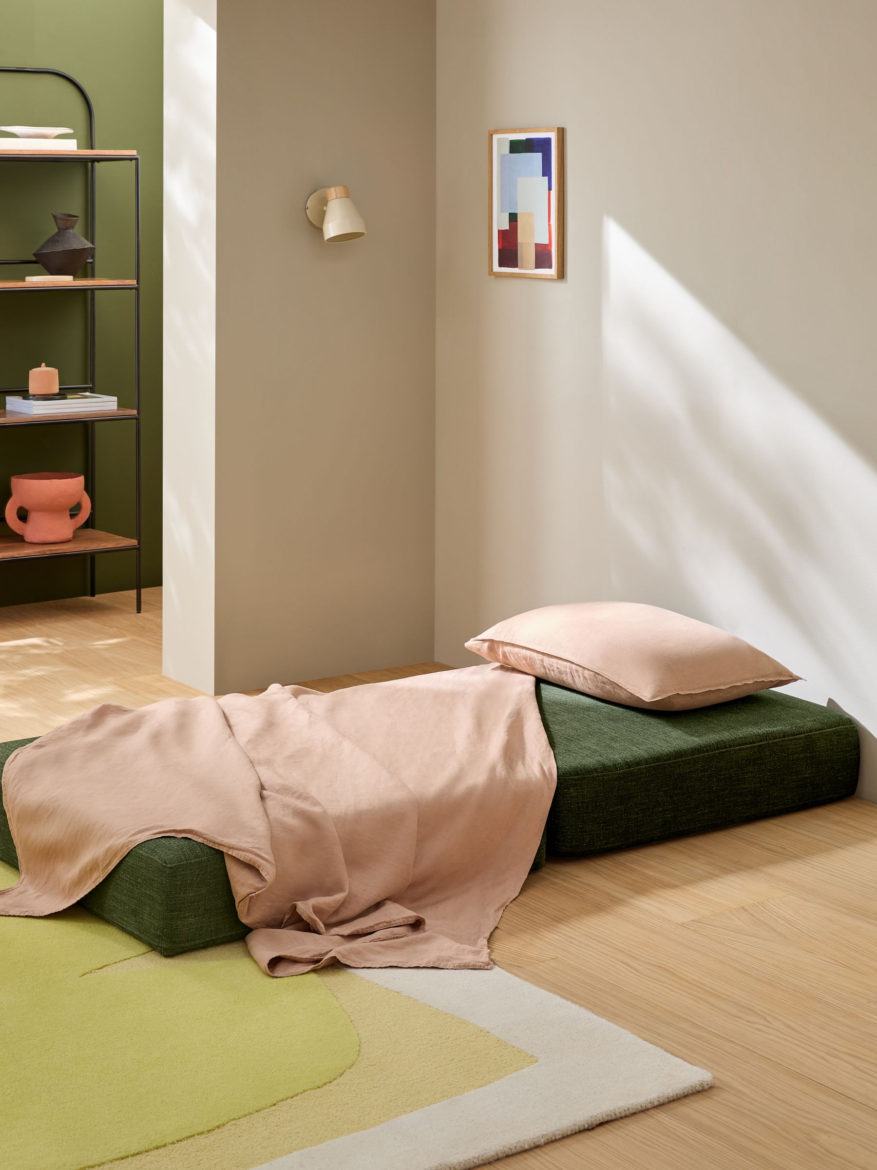 Piero Foldable Sofabed in Green Soft Textured Weave