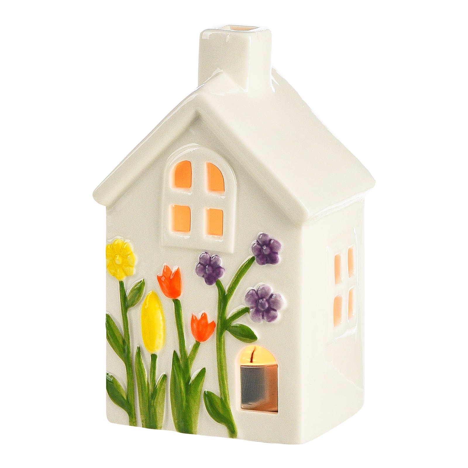 Teelichthalter Haus Weiß,B 80 x H 130 x T 65 mm