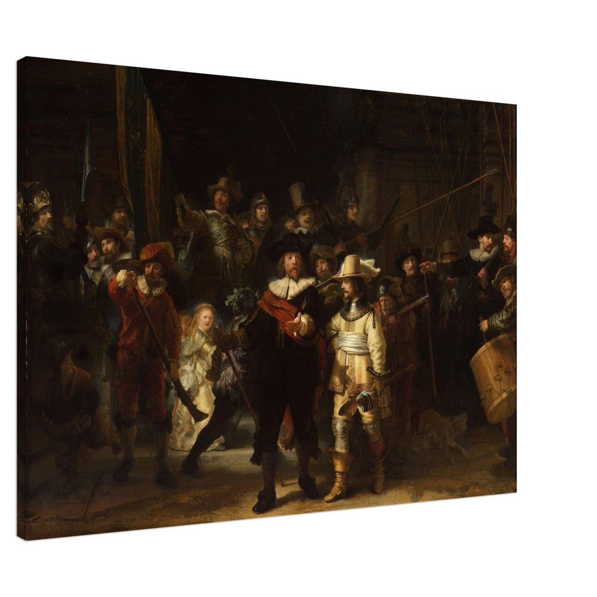 Artfulprints Canvas Rembrandt van Rijn - De nachtwacht canvas - 120x80 cm - Bruin