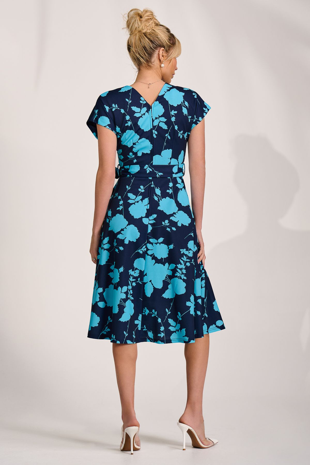 Jolie Moi V Neck Print Scuba Midi Dress