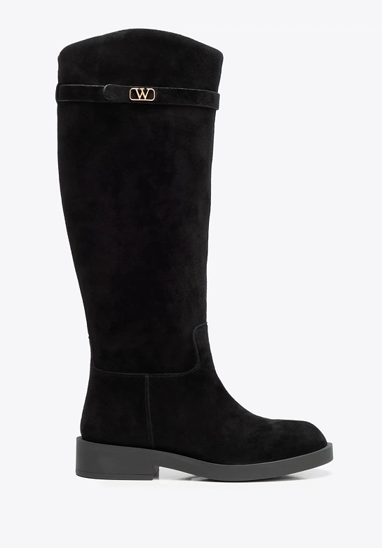 Damskie oficerki ze skóry naturalnej zamszowej czarne