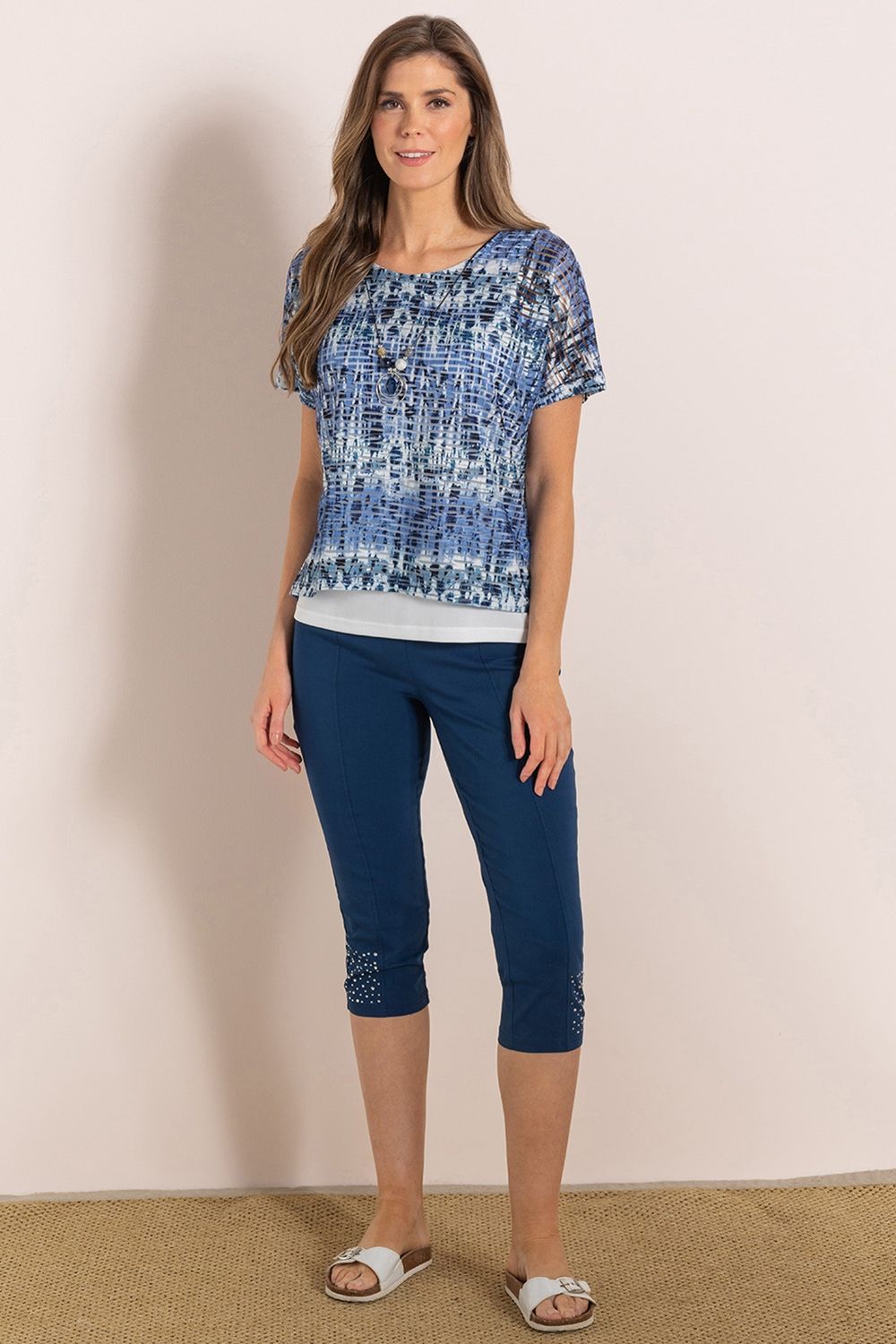 Klass. Layered Printed Top With Necklace